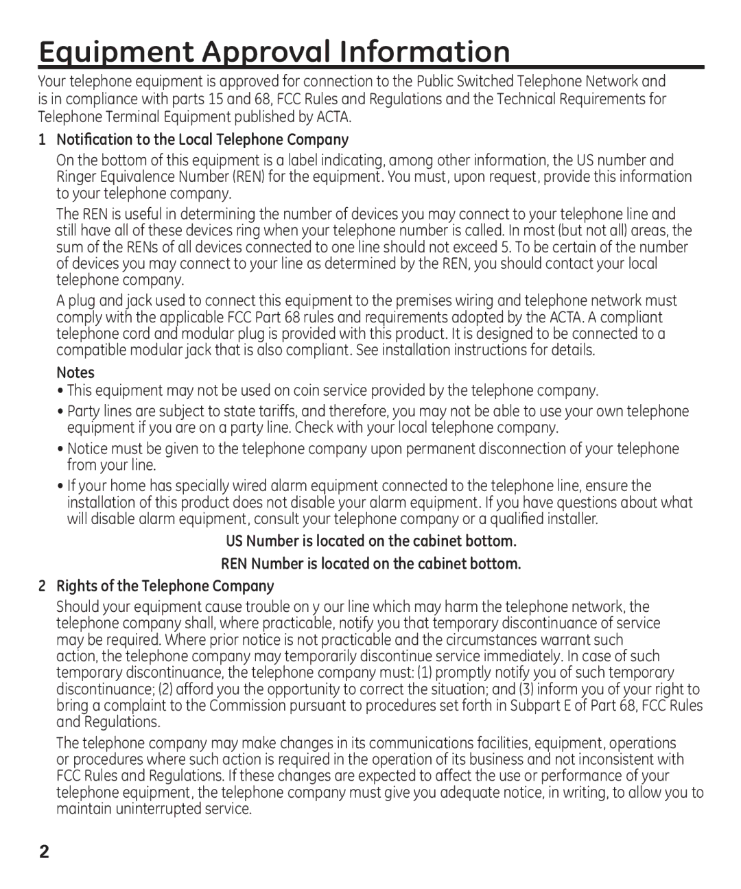 GE 29861 manual Equipment Approval Information 