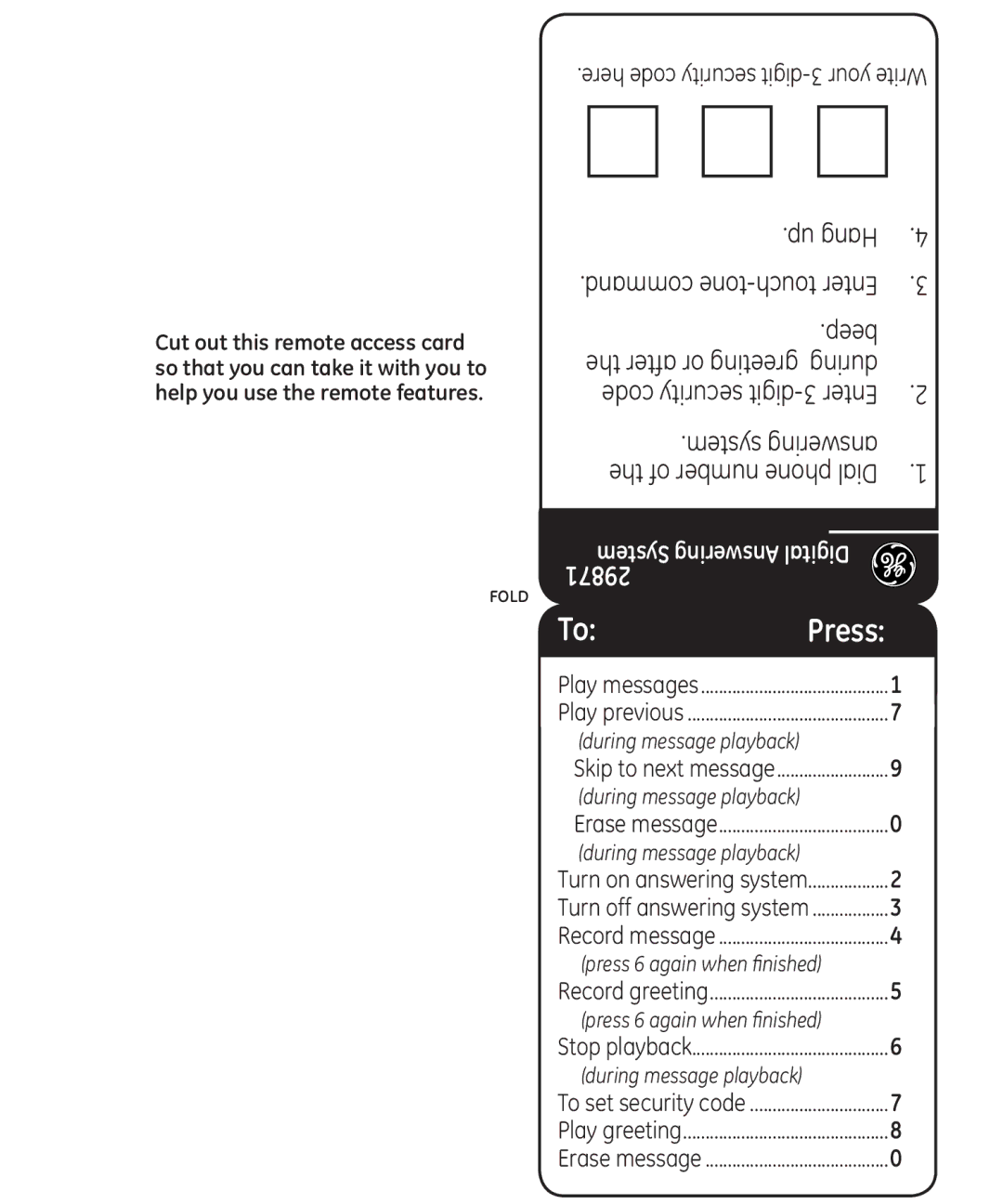 GE 29861 manual Up Hang, Beep 