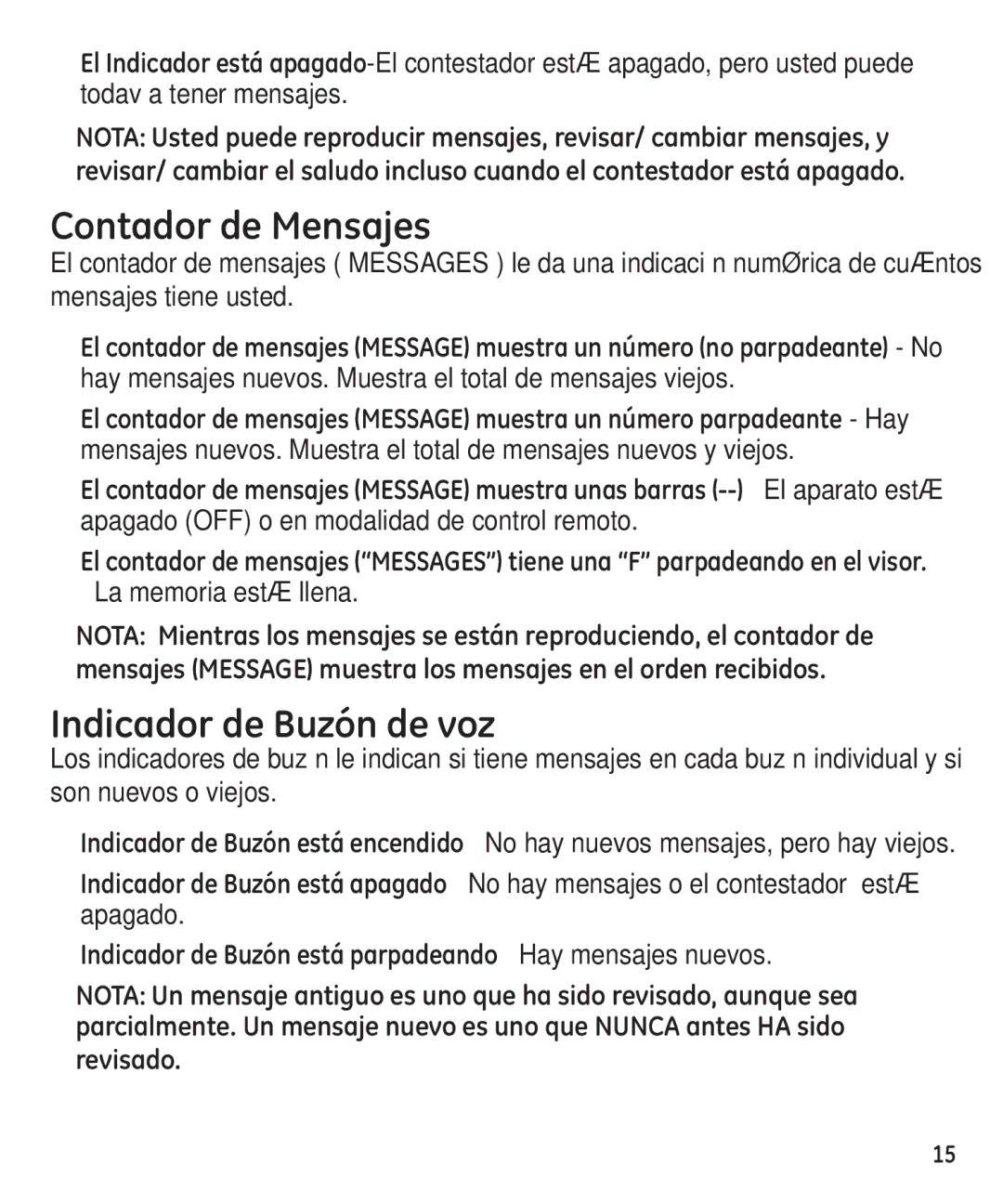 GE 29861 manual Contador de Mensajes, Indicador de Buzón de voz, La memoria está llena 