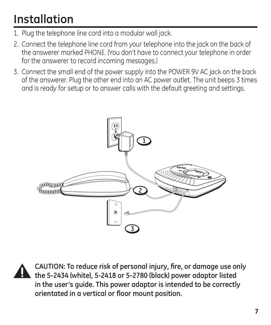 GE 29861 manual Installation, Plug the telephone line cord into a modular wall jack 