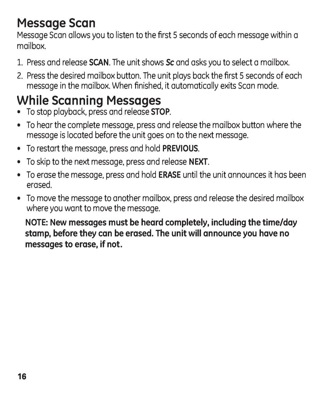 GE 29861 manual Message Scan, While Scanning Messages 