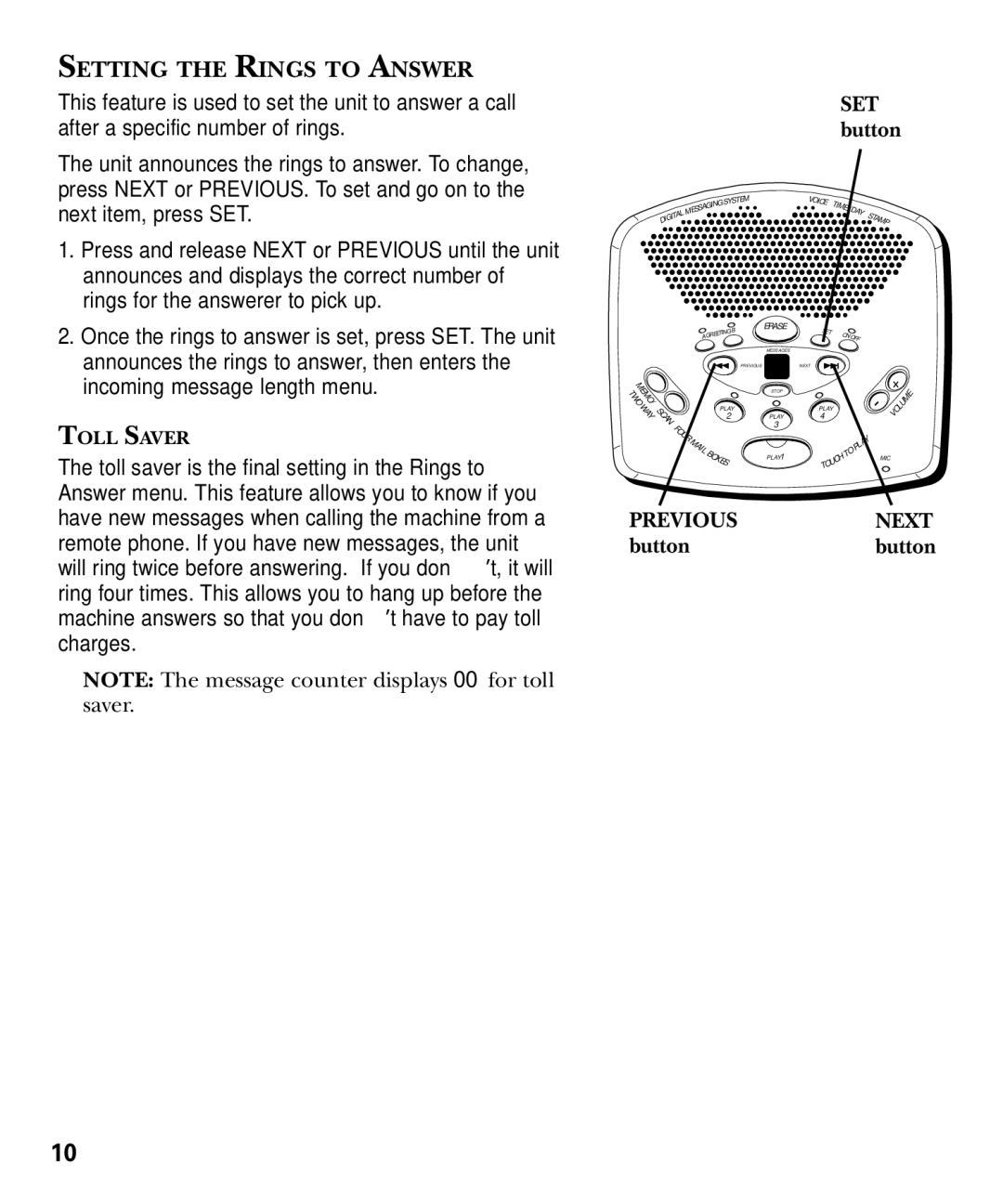 GE 29869 Series manual Setting the Rings to Answer 