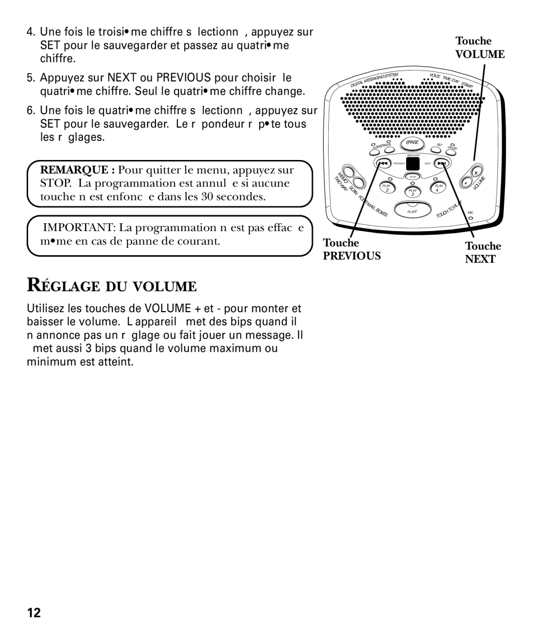 GE 29869 Series manual Réglage DU Volume 