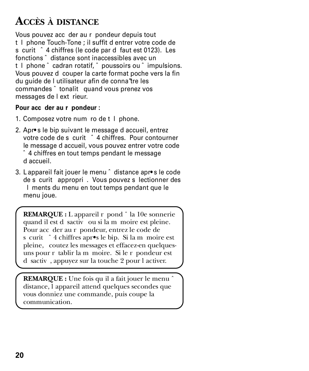 GE 29869 Series manual Accès À Distance, Composez votre numéro de téléphone 