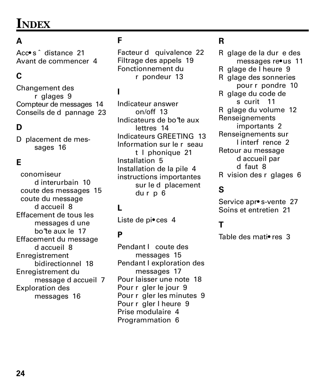 GE 29869 Series manual Index 