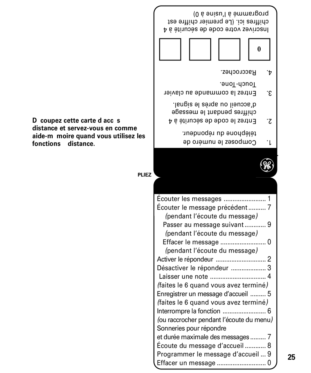 GE 29869 Series manual Pour Faites, Écurités de code votre Inscrivez 