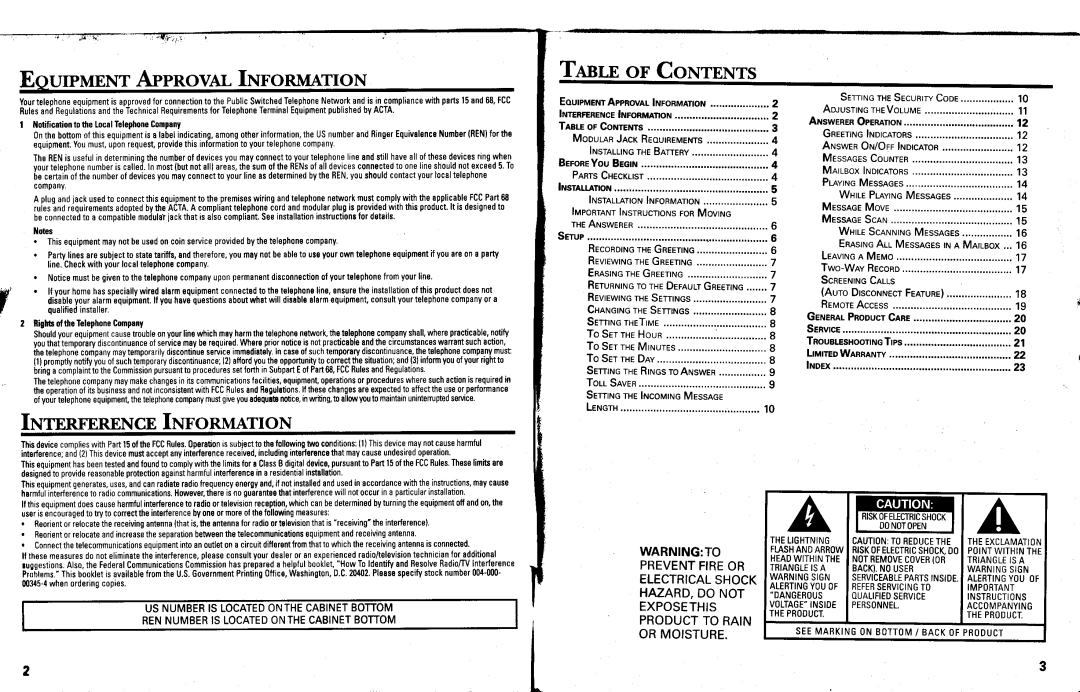 GE 29869 manual EourpurnNr AppnovAl INronnrATroN, INrnnrunnNcE INFoRMATIoN, TesLE oF CoNTENTs 