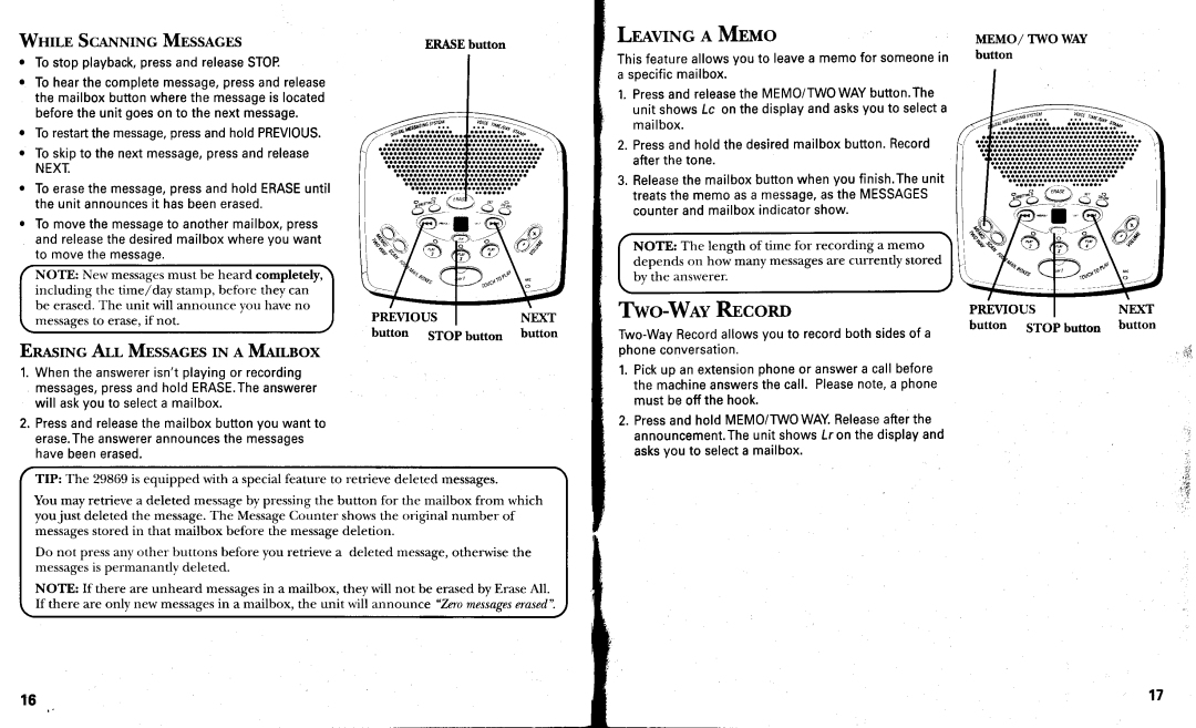 GE 29869 manual TWo-WevRncono, LnrvrNc a MEMo, EnasrNcAn MnssecEsrNa Mnrsox, Wnrln ScaNNrNcMnssacns 