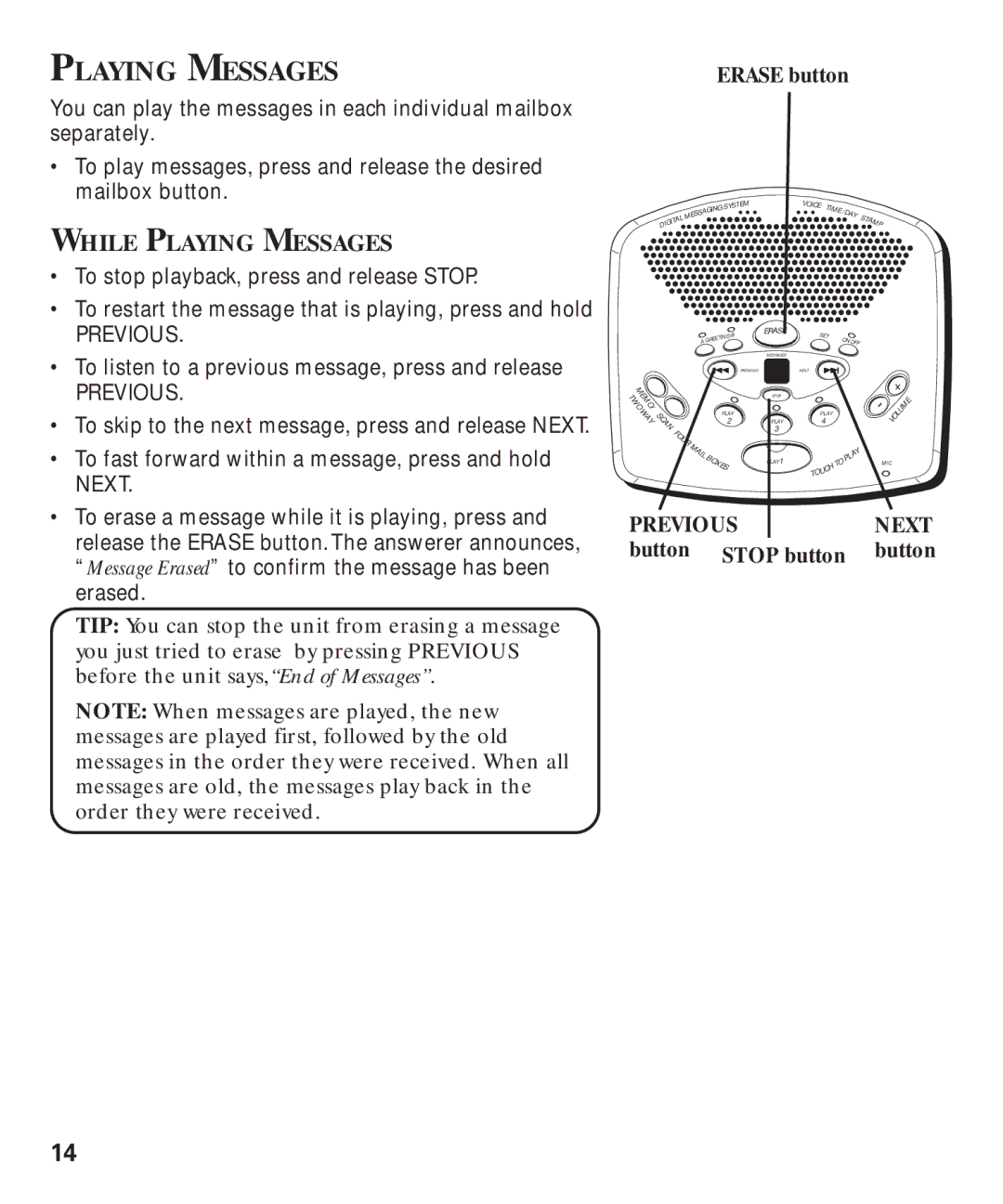 GE 29869 manual While Playing Messages 