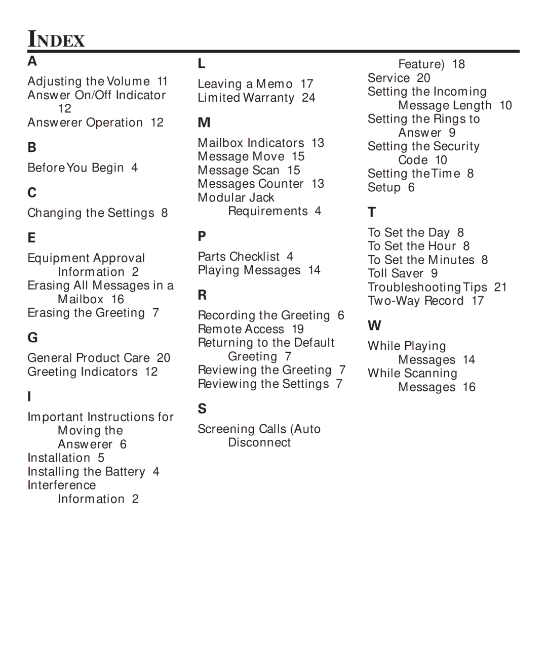 GE 29869 manual Index 