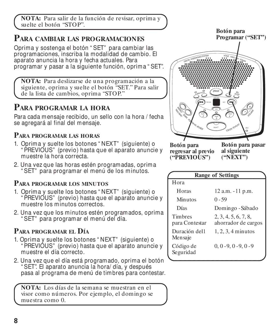 GE 29869 manual Para Cambiar LAS Programaciones, Botón para Programar SET, Para Programar LA Hora 