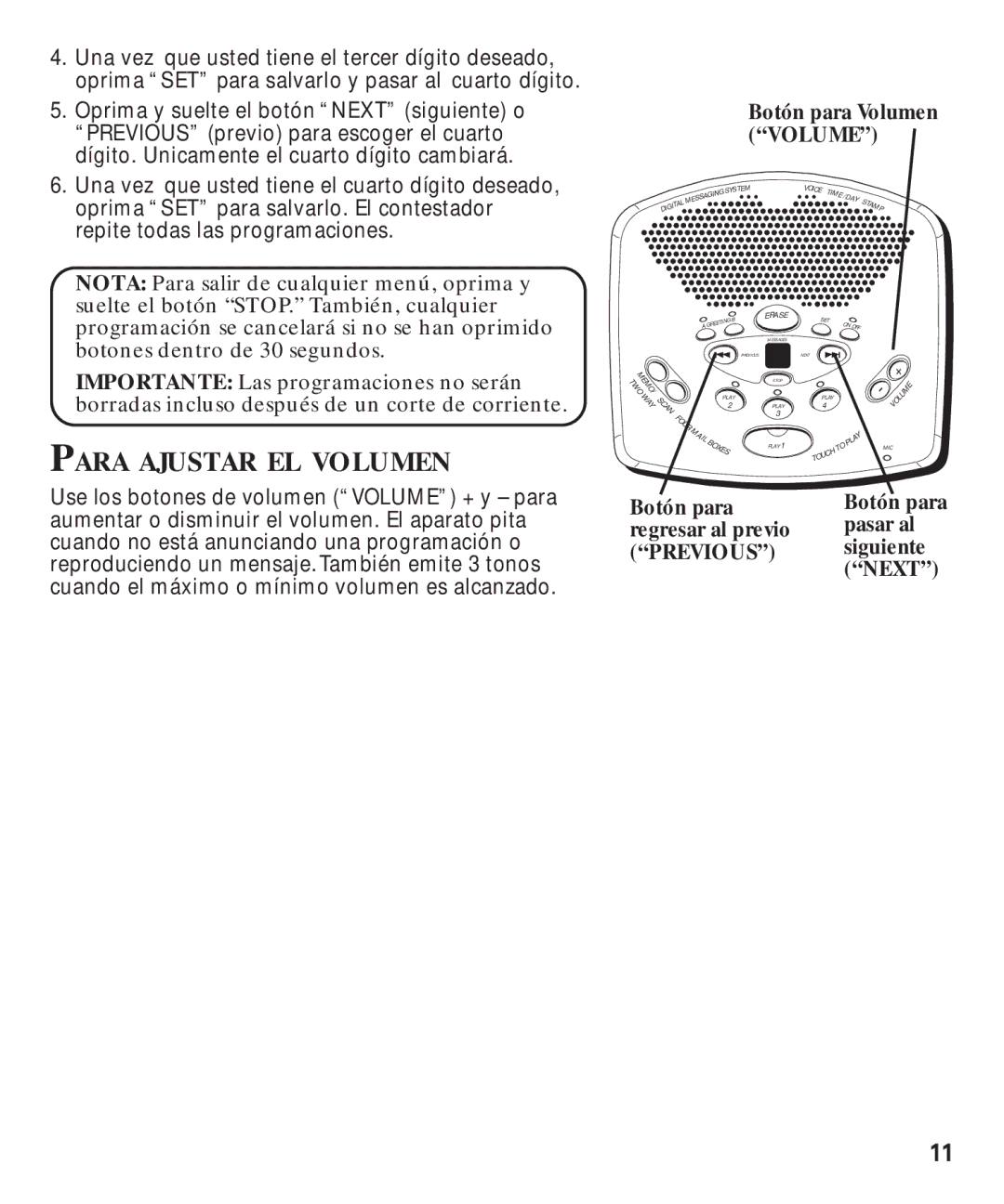 GE 29869 manual Para Ajustar EL Volumen, Pasar al, Siguiente 