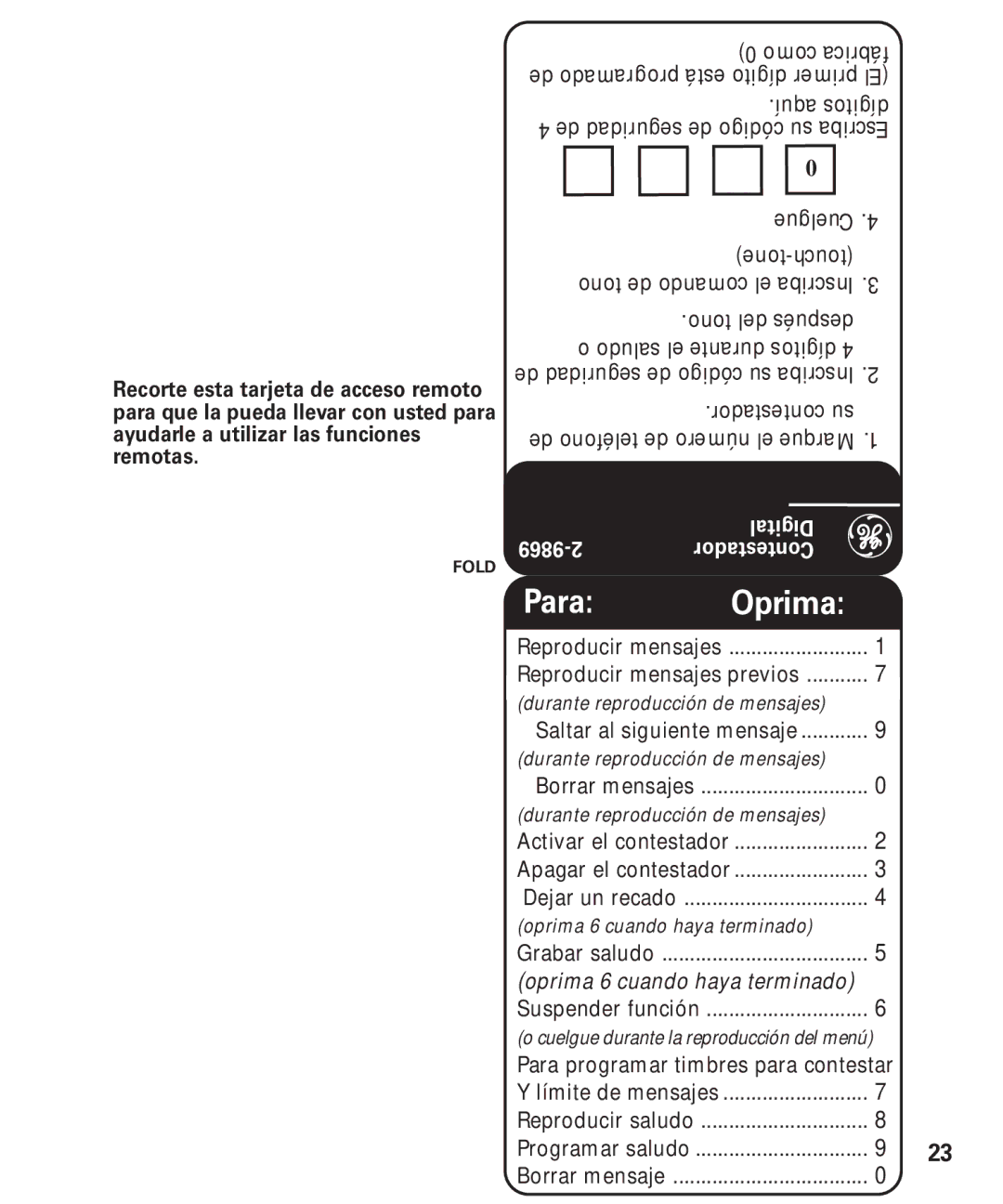 GE 29869 manual Para Oprima 