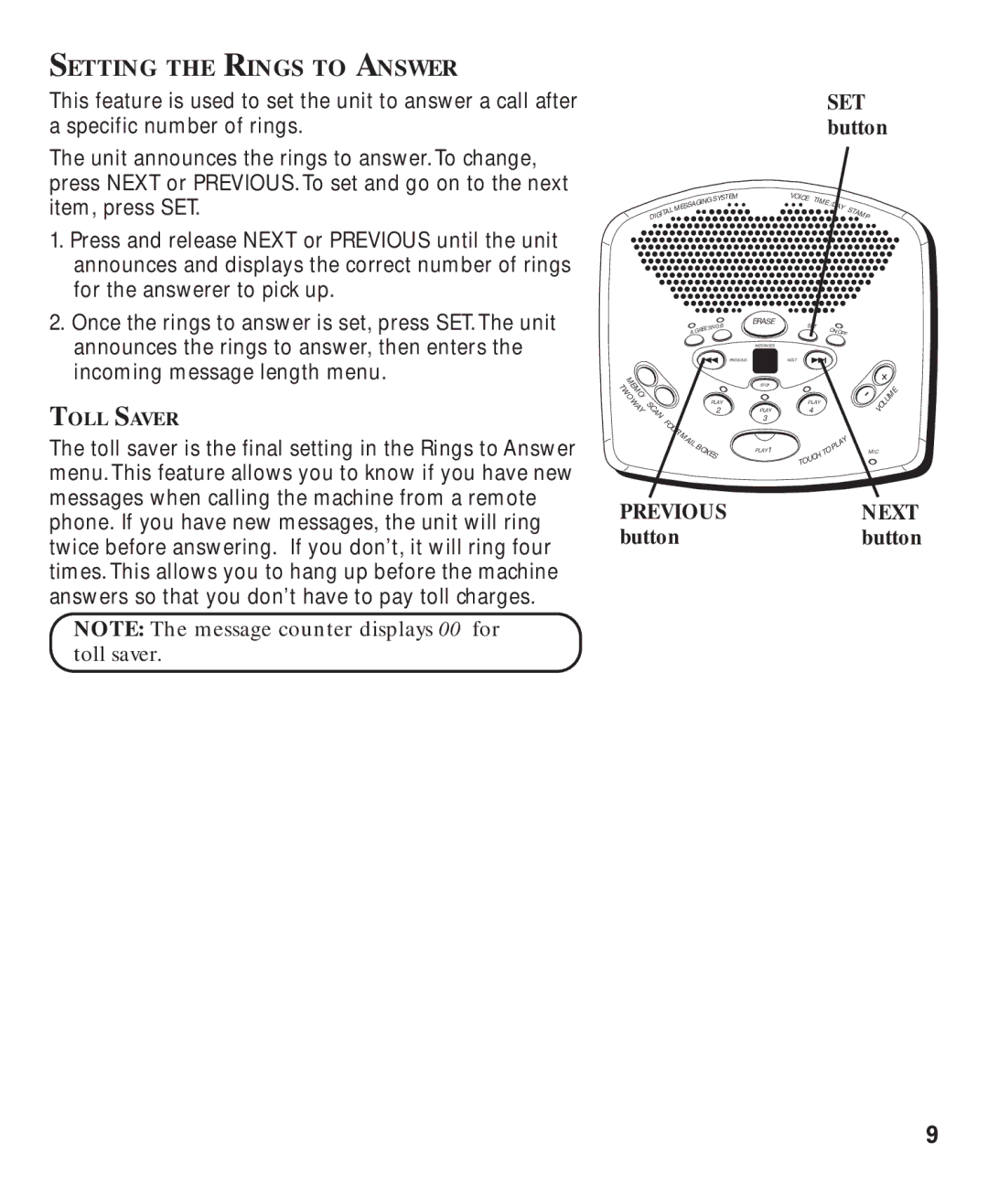 GE 29869 manual Setting the Rings to Answer 