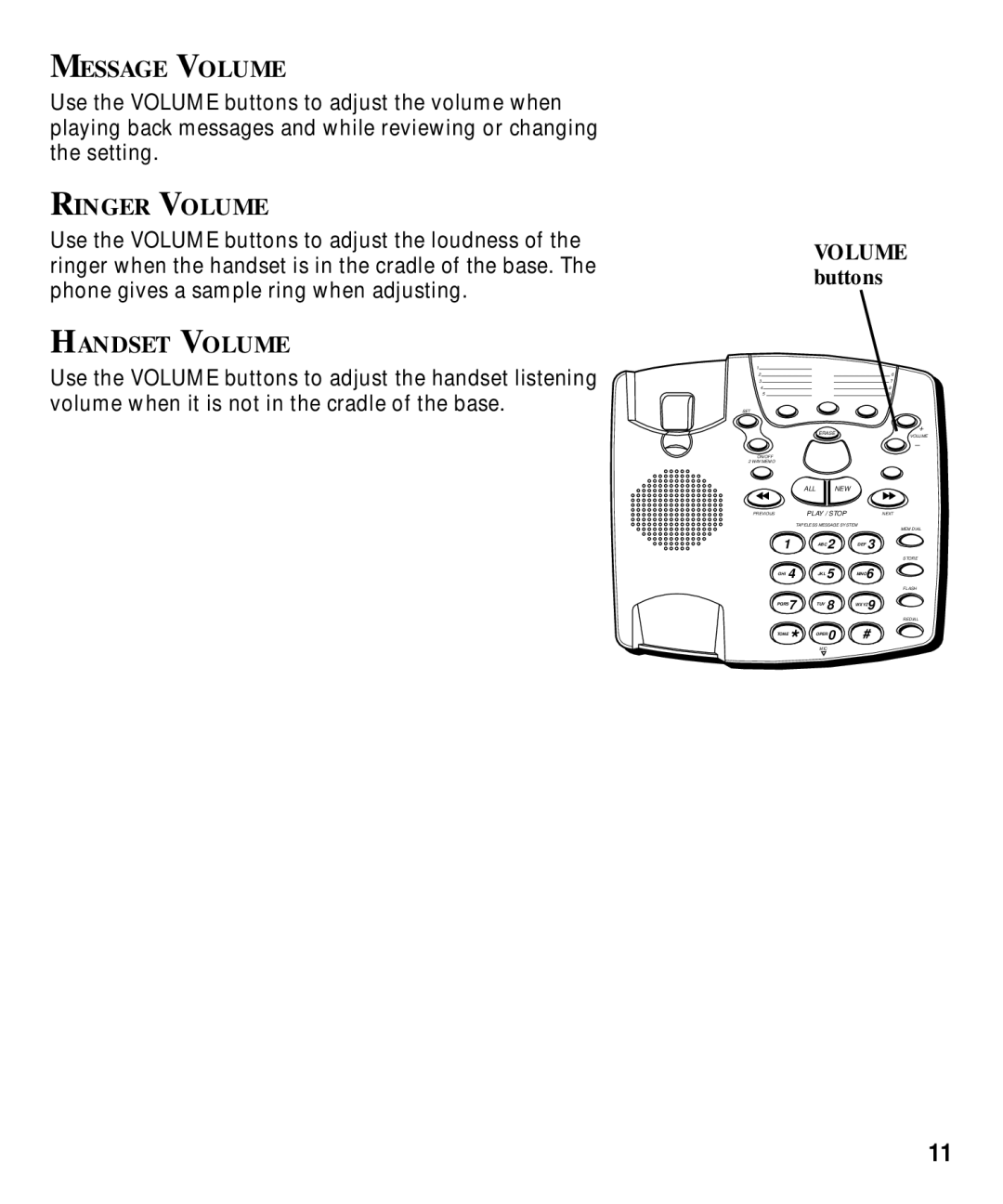 GE 29870 Series manual Message Volume, Ringer Volume, Handset Volume, Volume buttons 