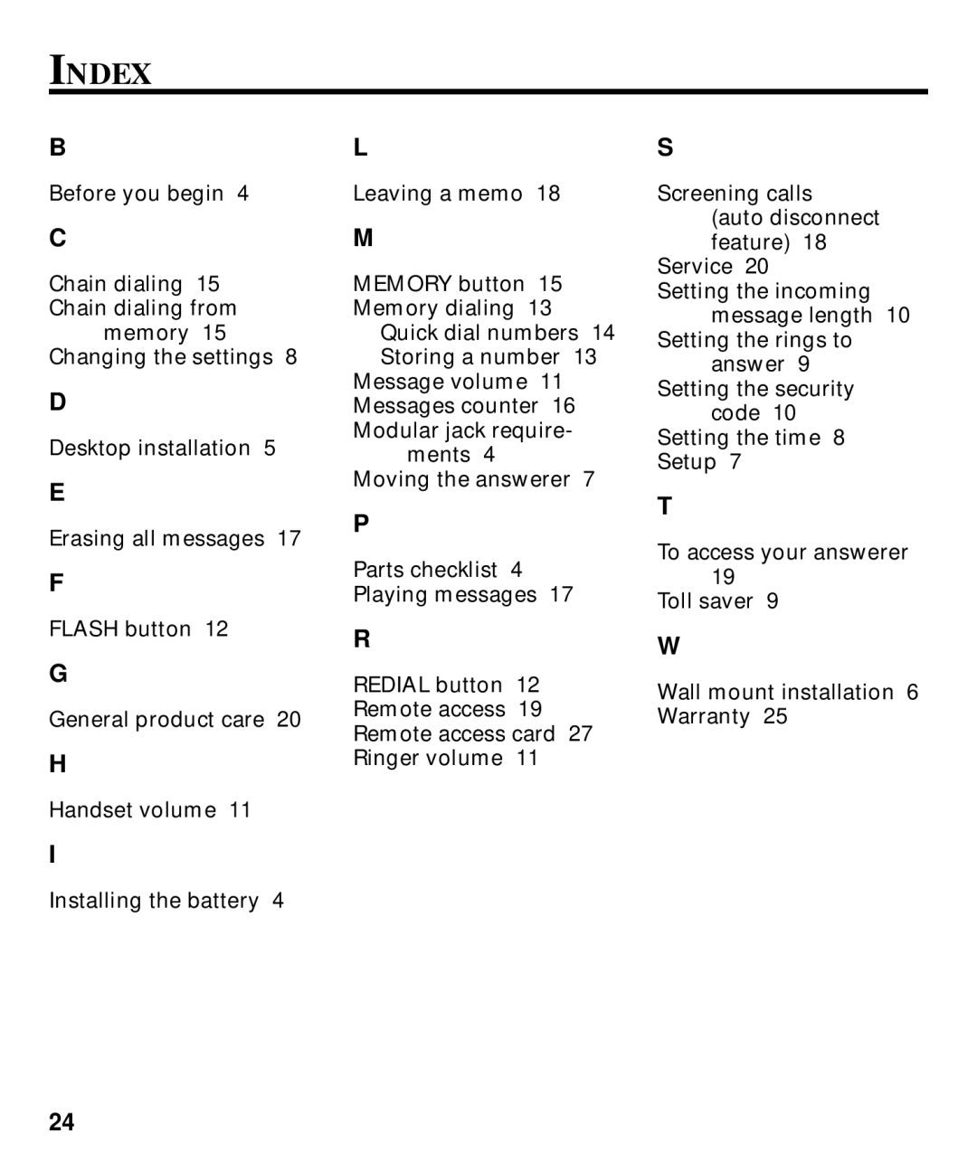 GE 29870 Series manual Index 