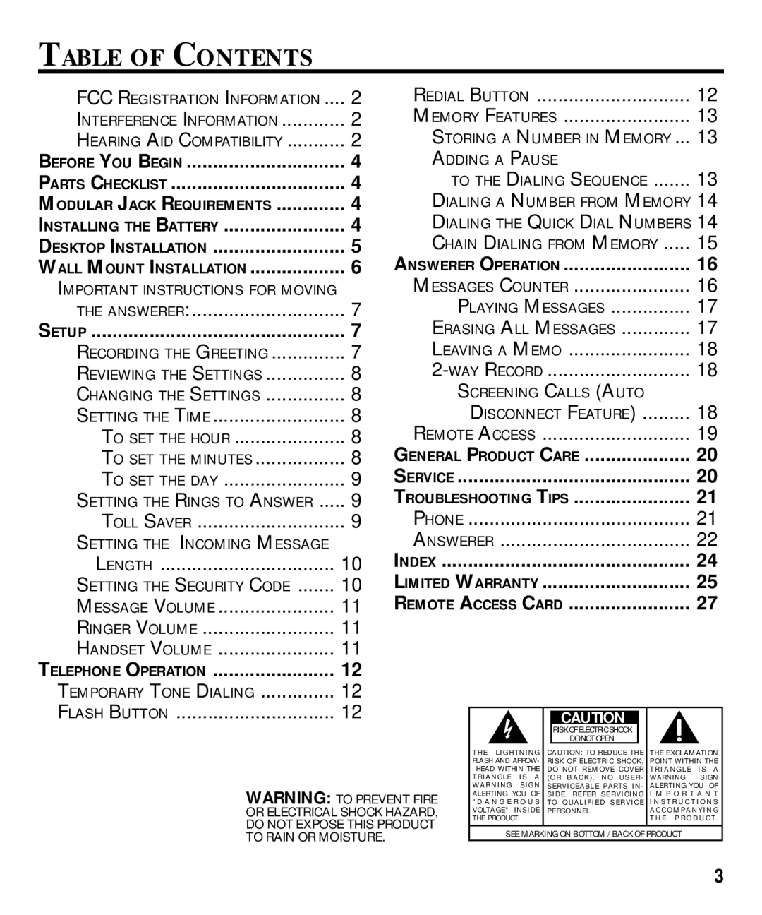 GE 29870 Series manual Table of Contents 