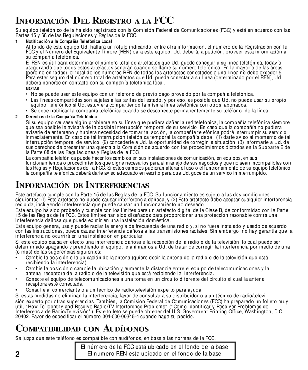 GE 29870 Series manual Información DEL Registro a LA FCC, Información DE Interferencias, Compatibilidad CON Audífonos 