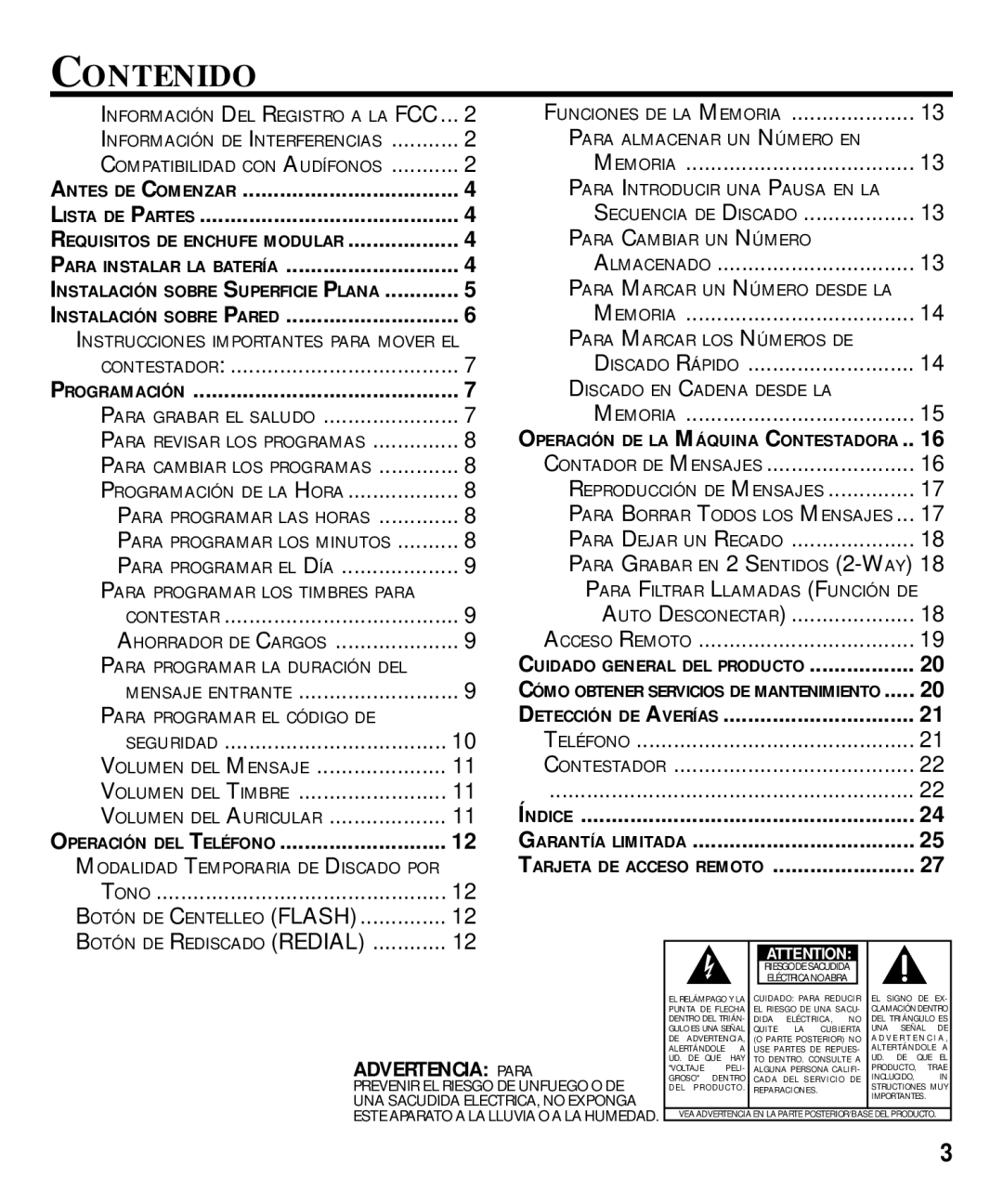 GE 29870 Series manual Contenido, Programación 