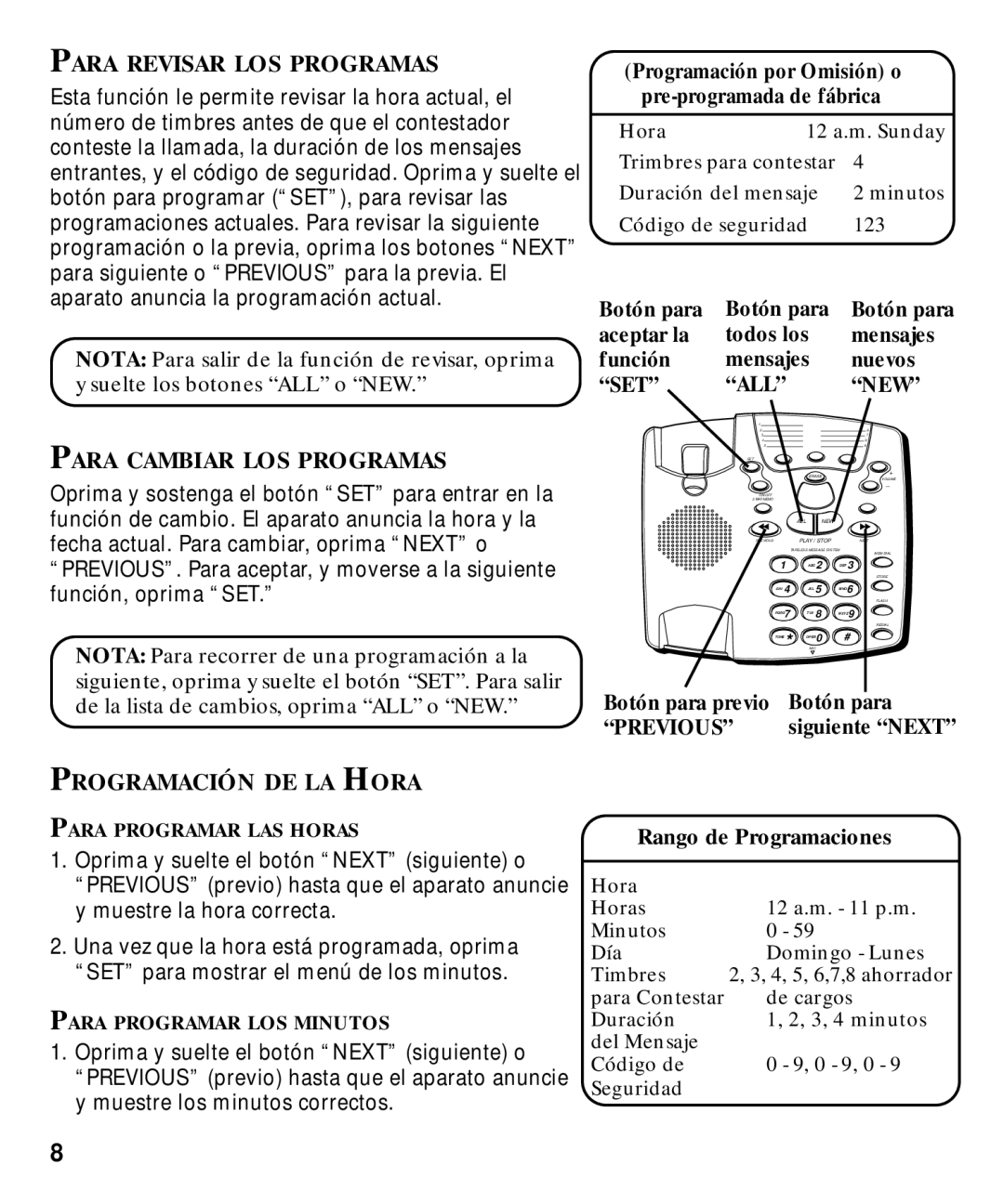 GE 29870 Series manual Para Revisar LOS Programas, Para Cambiar LOS Programas, Programación DE LA Hora 