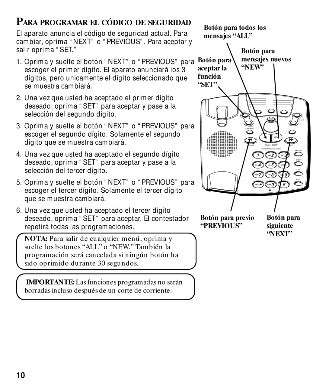 GE 29870 Series manual Para Programar EL Código DE Seguridad, Aceptar la, Set 