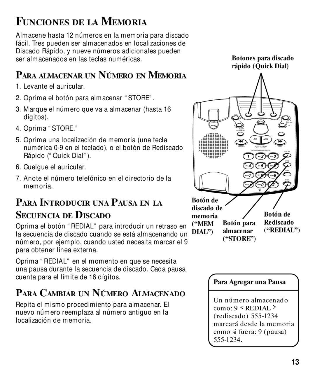 GE 29870 Series Funciones DE LA Memoria, Para Almacenar UN Número EN Memoria, Para Cambiar UN Número Almacenado, Store 