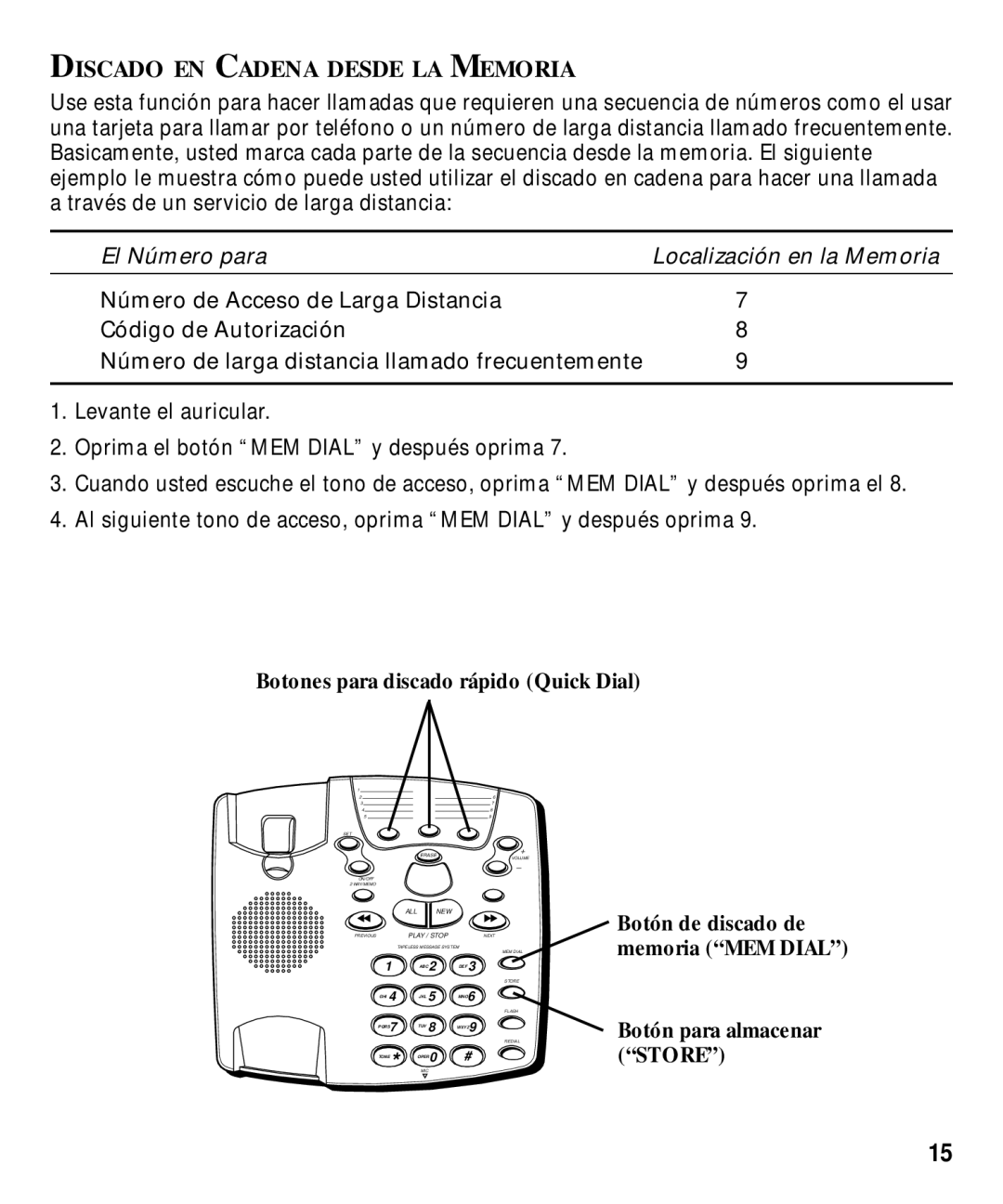 GE 29870 Series manual Discado EN Cadena Desde LA Memoria 