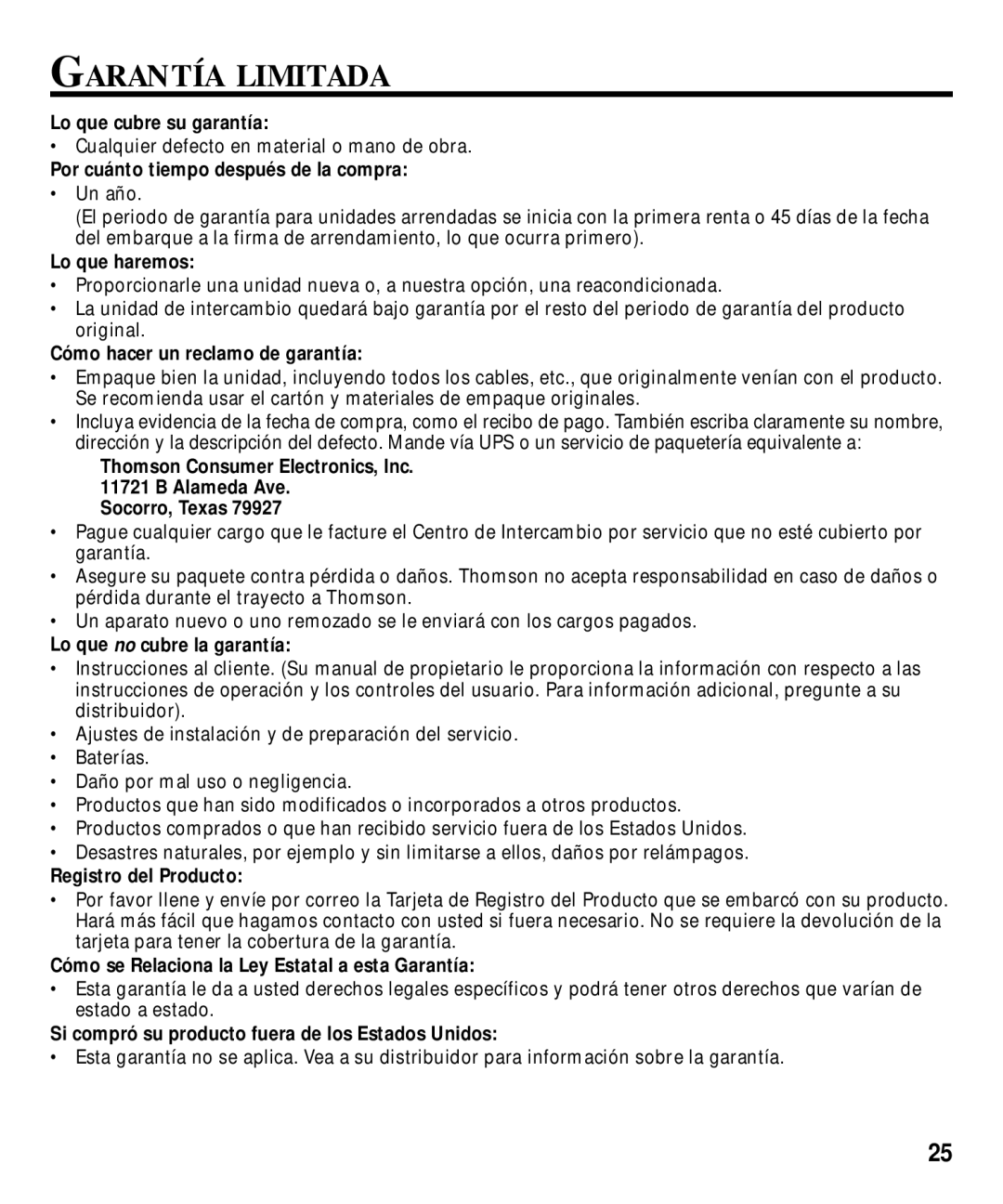 GE 29870 Series manual Garantía Limitada, Por cuánto tiempo después de la compra 