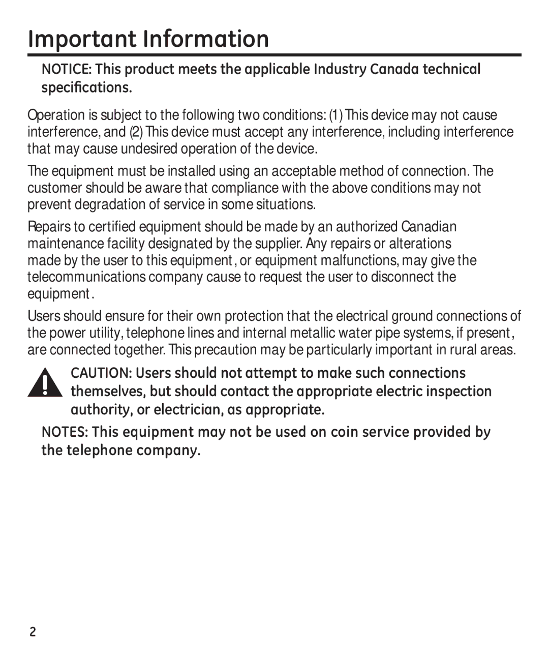 GE 29871 manual Important Information 