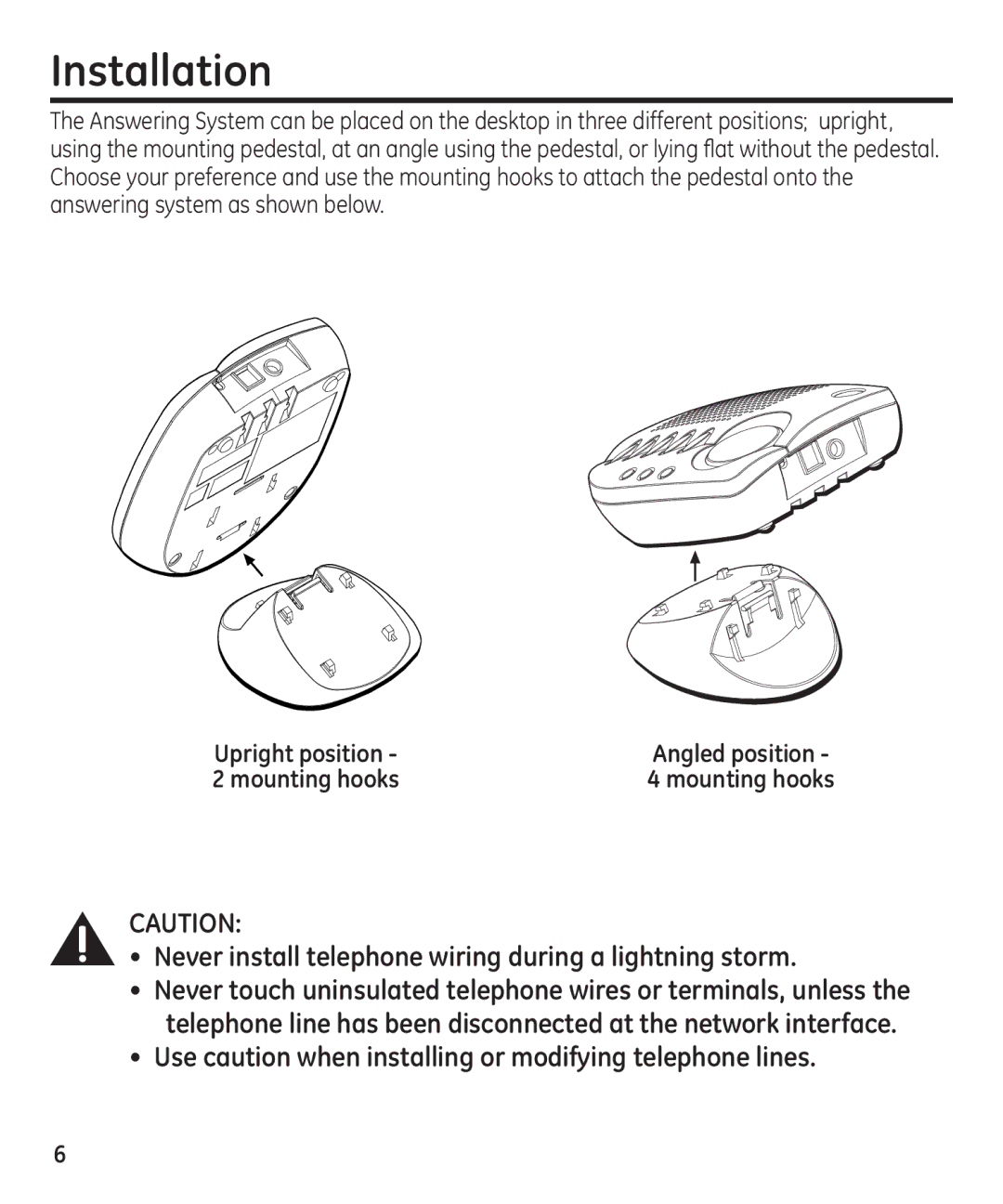 GE 29871 manual Installation, Never install telephone wiring during a lightning storm 