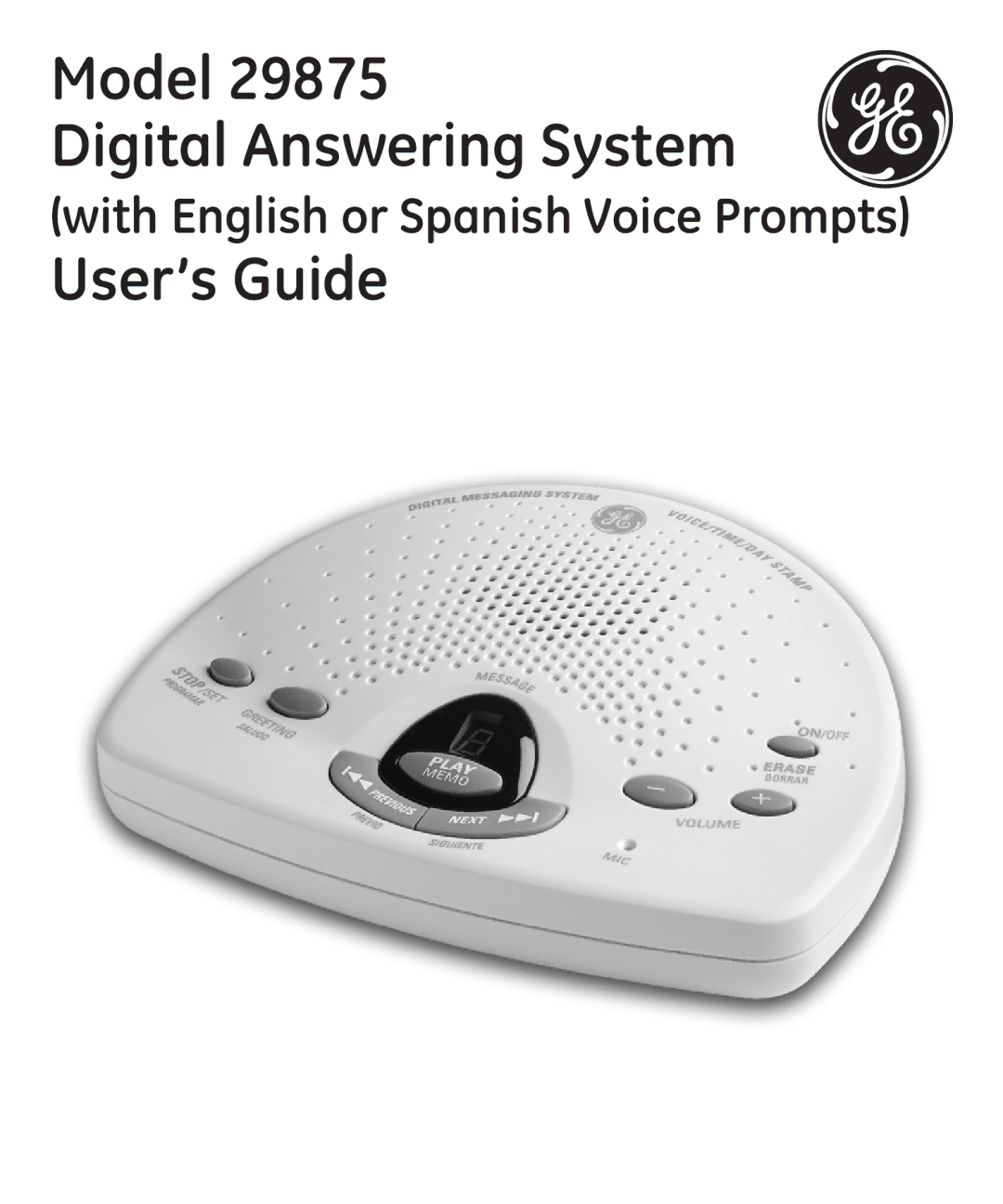 GE 29875 manual Model Digital Answering System 