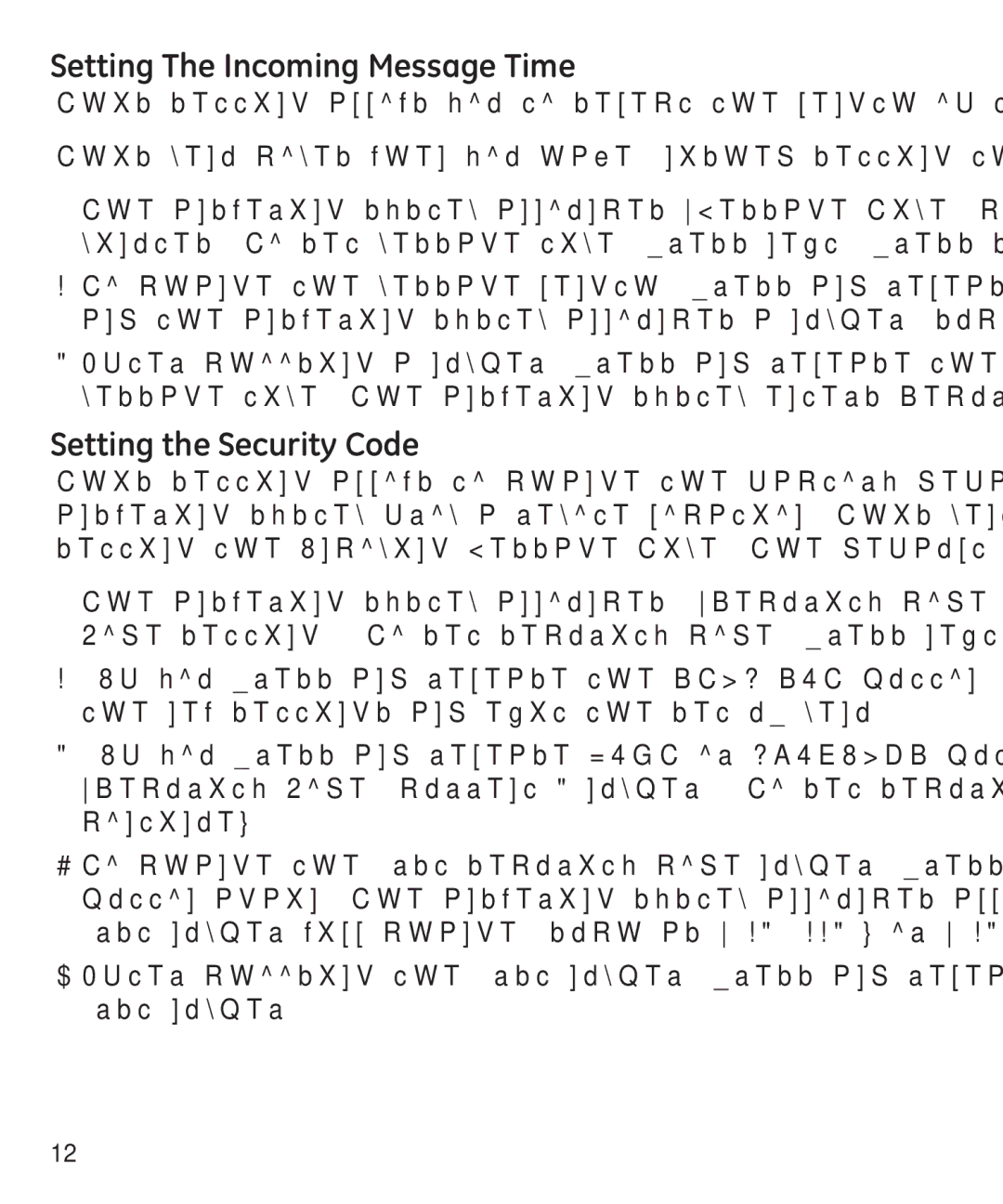 GE 29875 manual Setting The Incoming Message Time, Setting the Security Code 