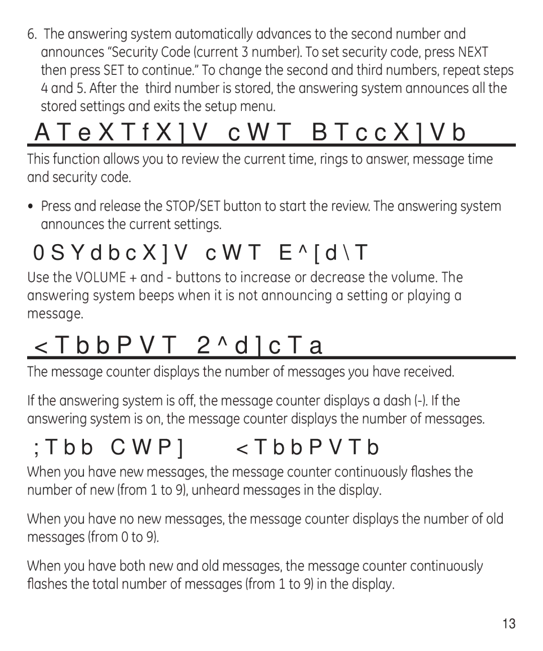 GE 29875 manual Reviewing the Settings, Message Counter, Adjusting the Volume, Less Than 10 Messages 