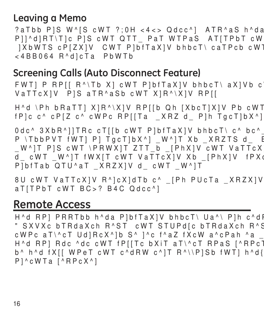 GE 29875 manual Remote Access, Leaving a Memo, Screening Calls Auto Disconnect Feature 