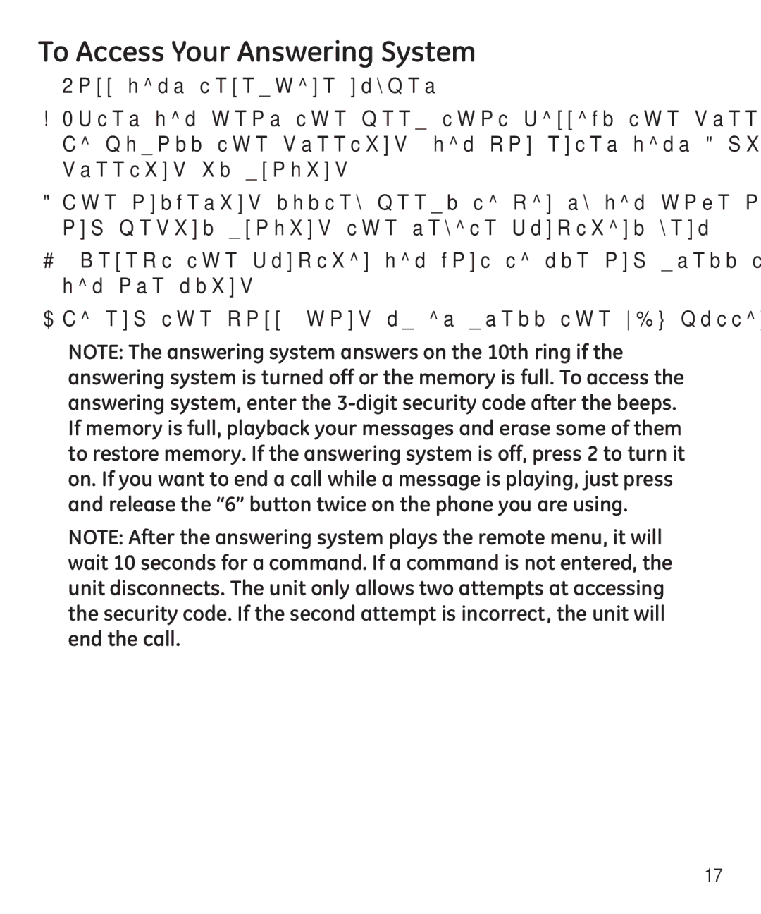 GE 29875 manual To Access Your Answering System 