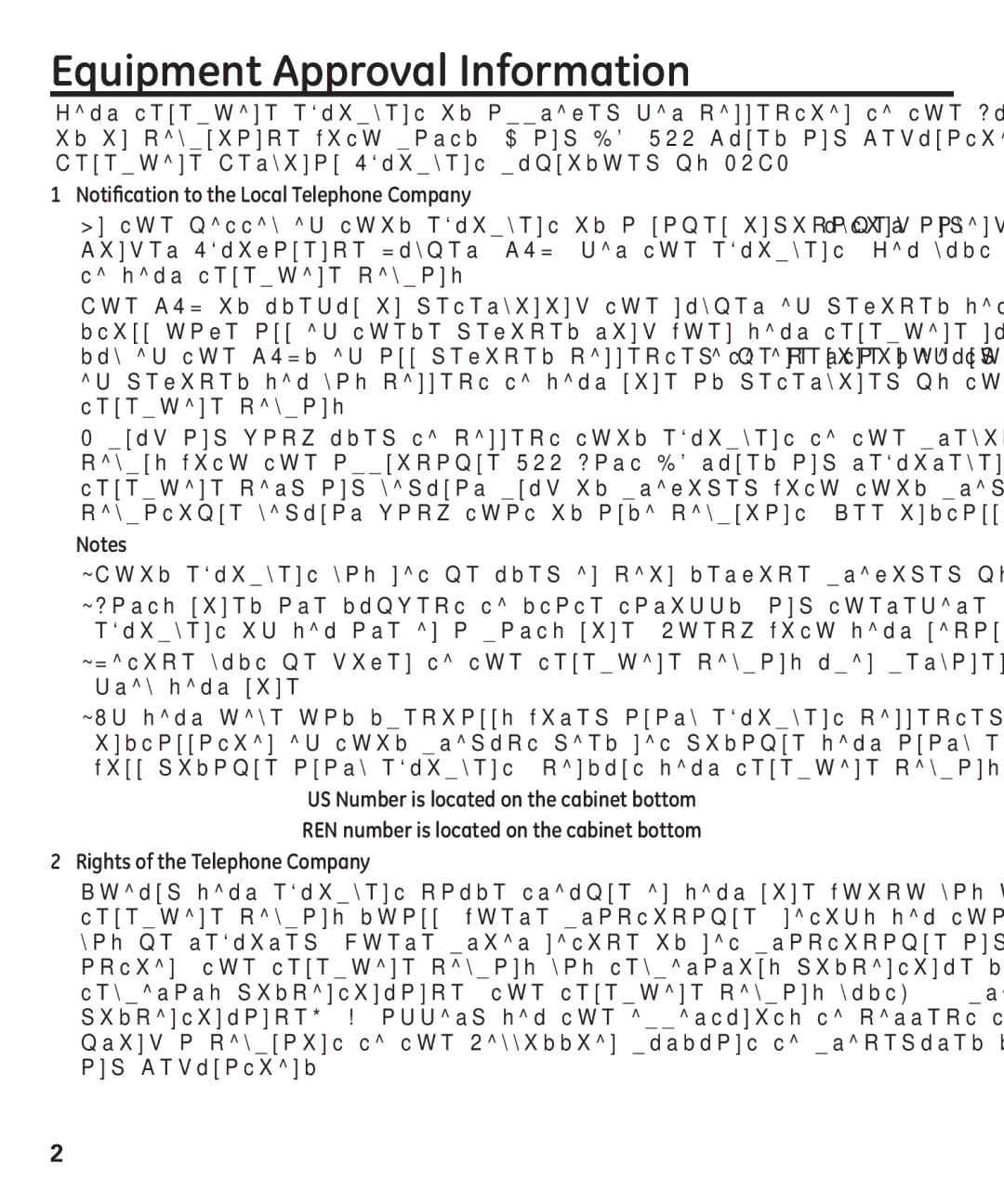 GE 29875 manual Equipment Approval Information, Notification to the Local Telephone Company 