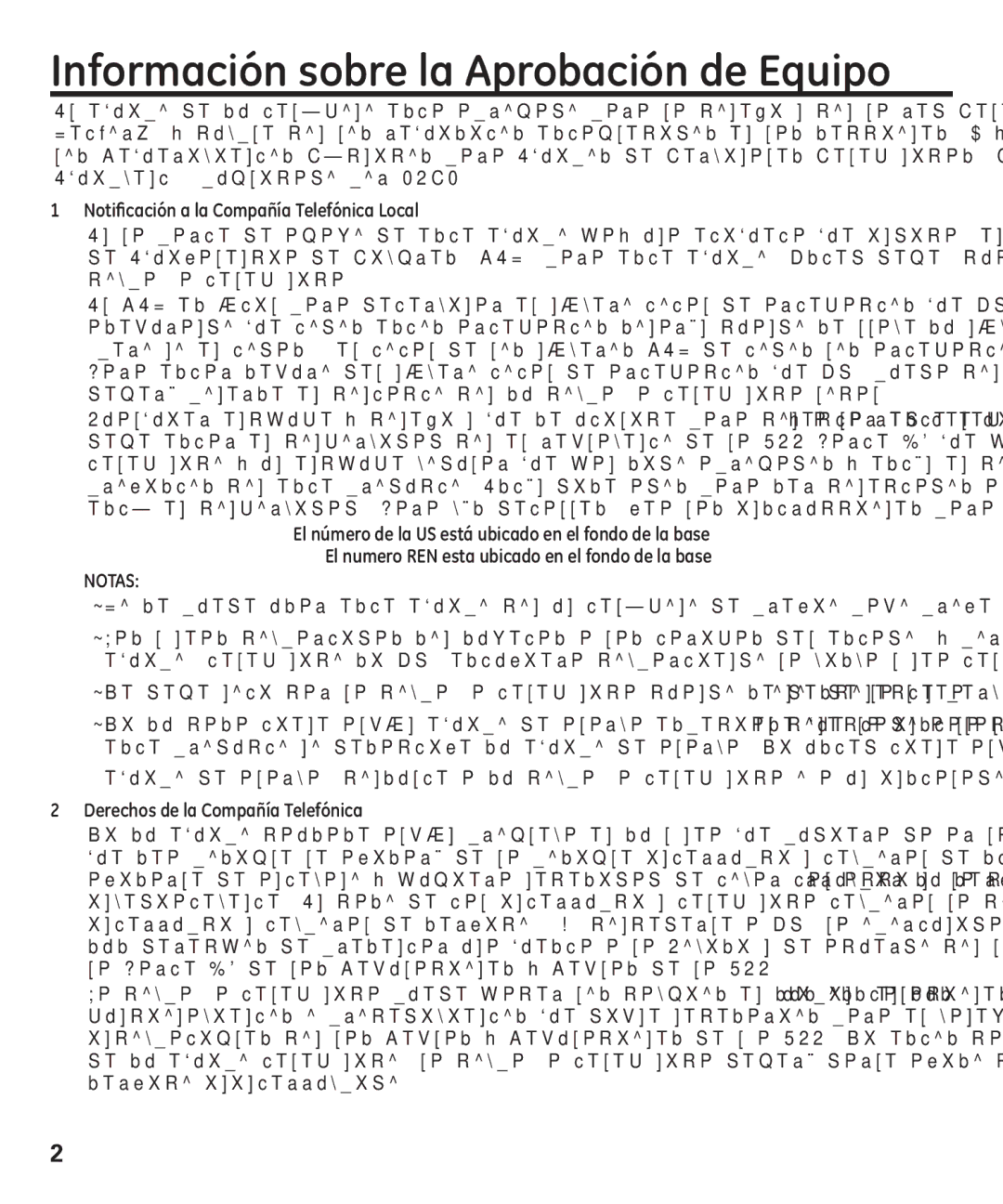 GE 29875 manual Información sobre la Aprobación de Equipo, Notificación a la Compañía Telefónica Local 