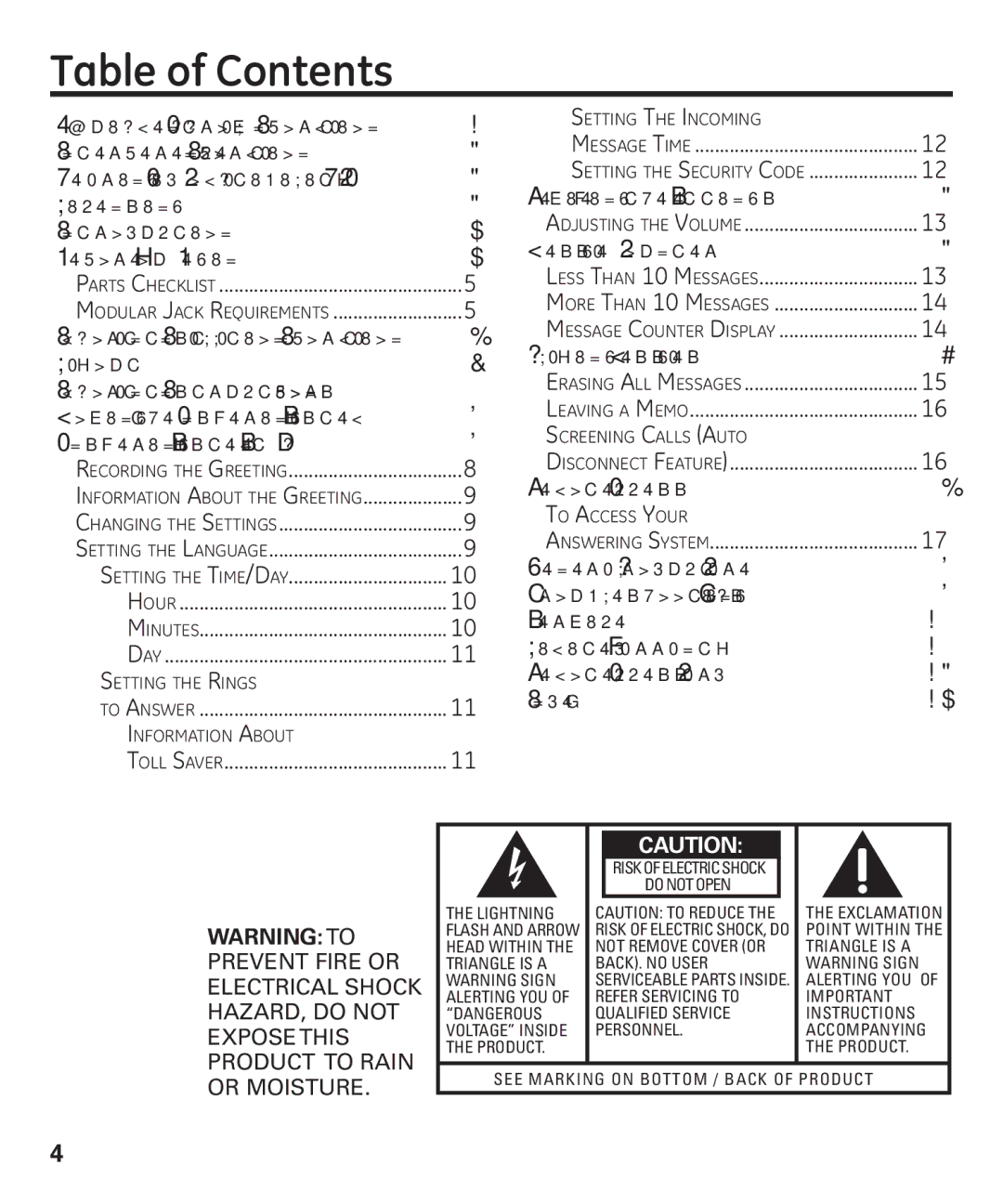 GE 29875 manual Table of Contents 