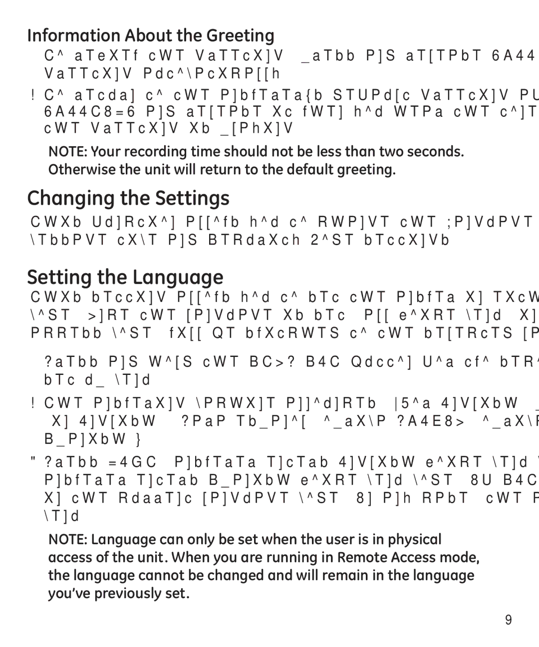 GE 29875 manual Changing the Settings, Setting the Language, Information About the Greeting 