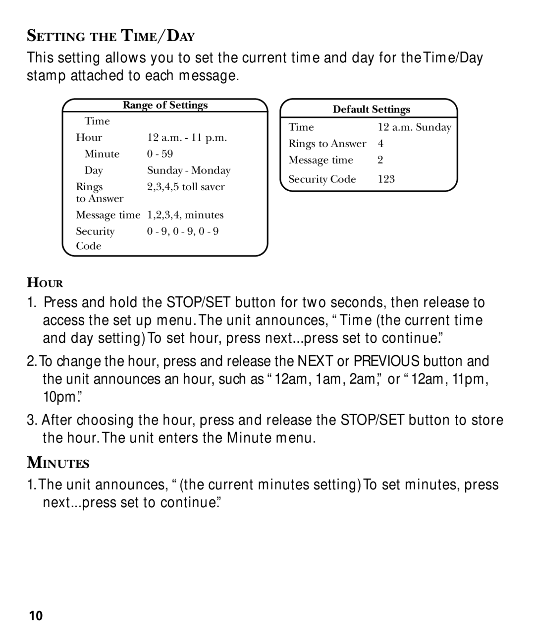 GE 29878 manual Setting the TIME/DAY 