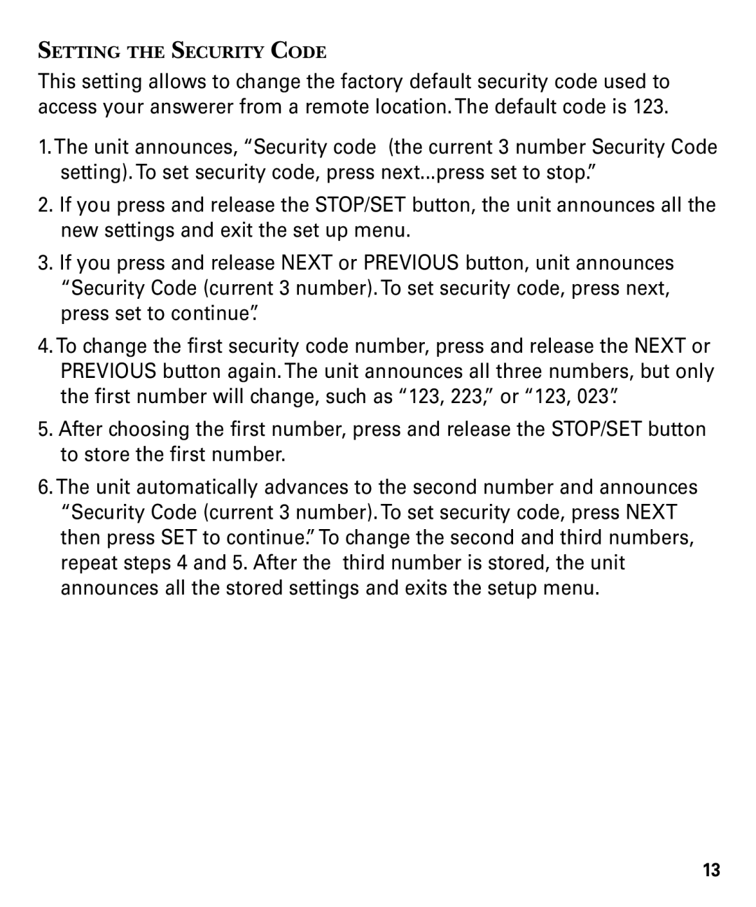 GE 29878 manual Setting the Security Code 