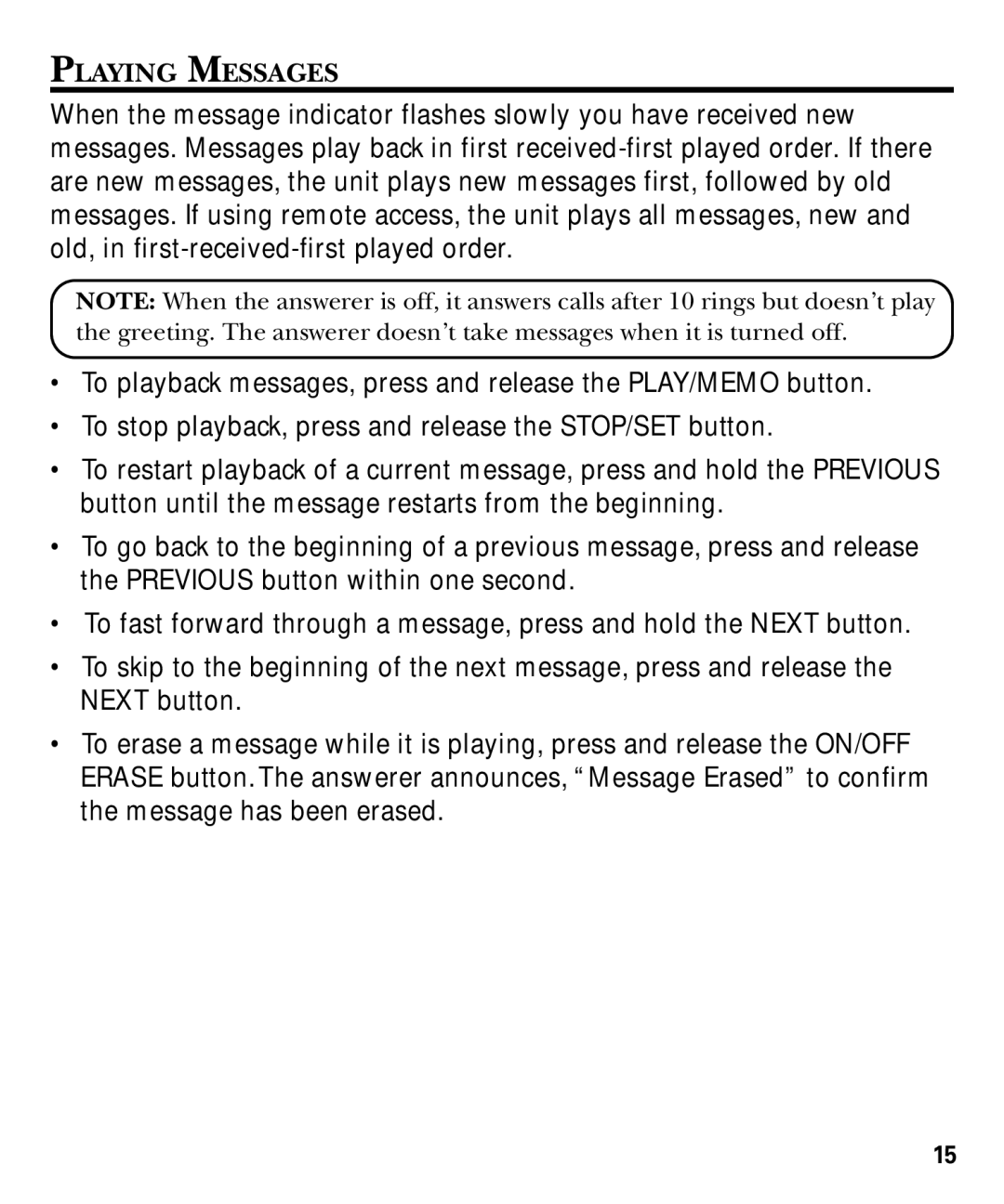 GE 29878 manual Playing Messages 