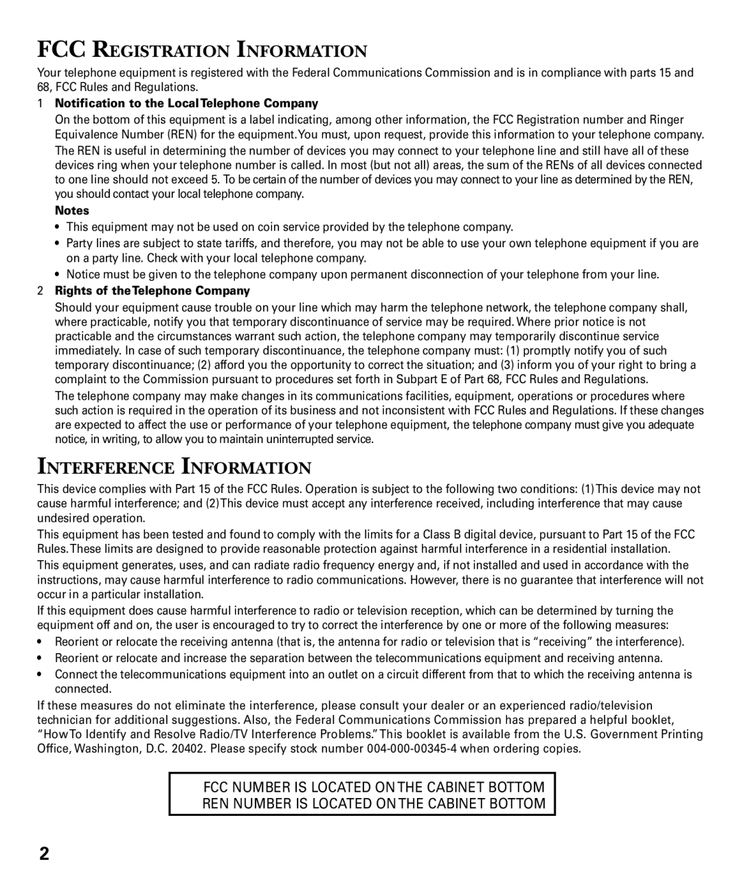 GE 29878 manual FCC Registration Information 