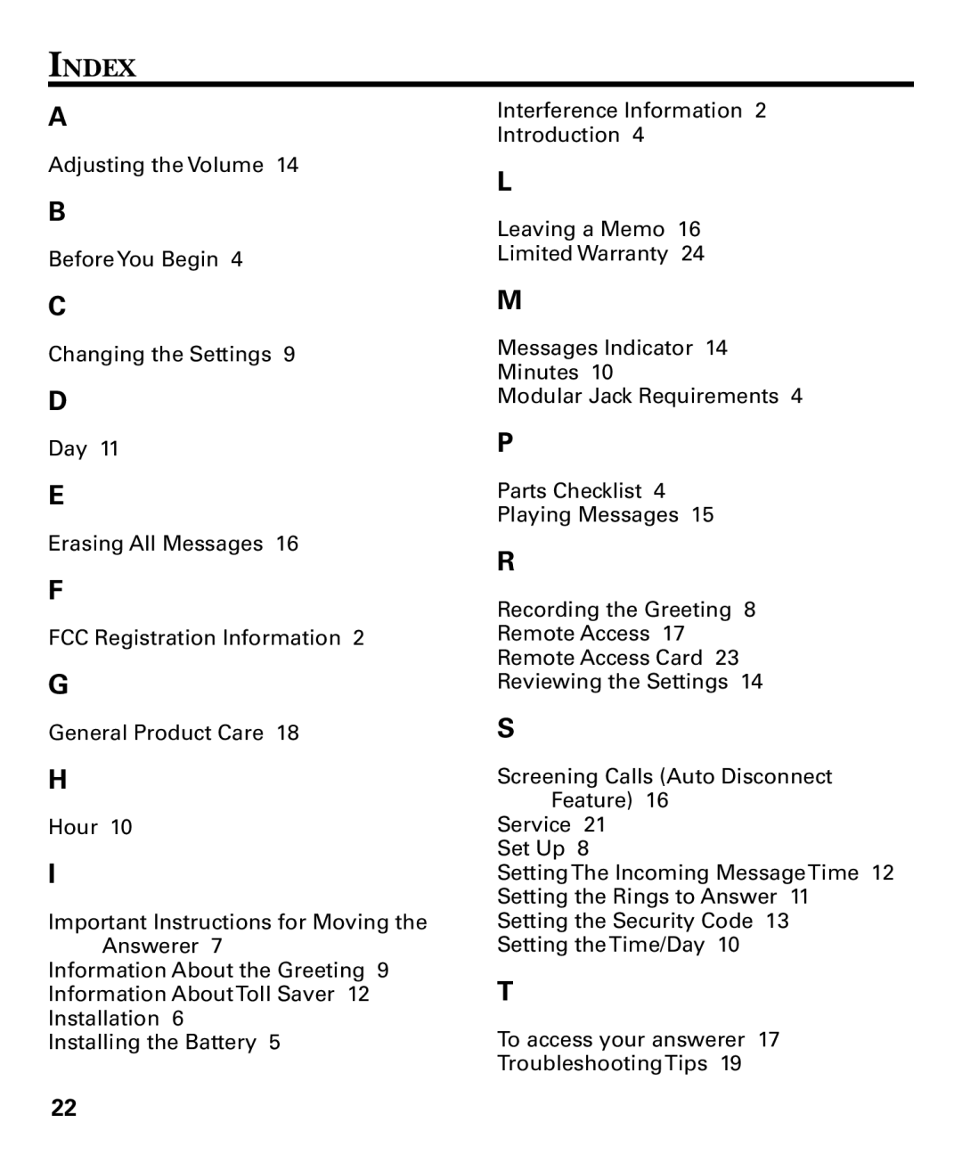 GE 29878 manual Index 