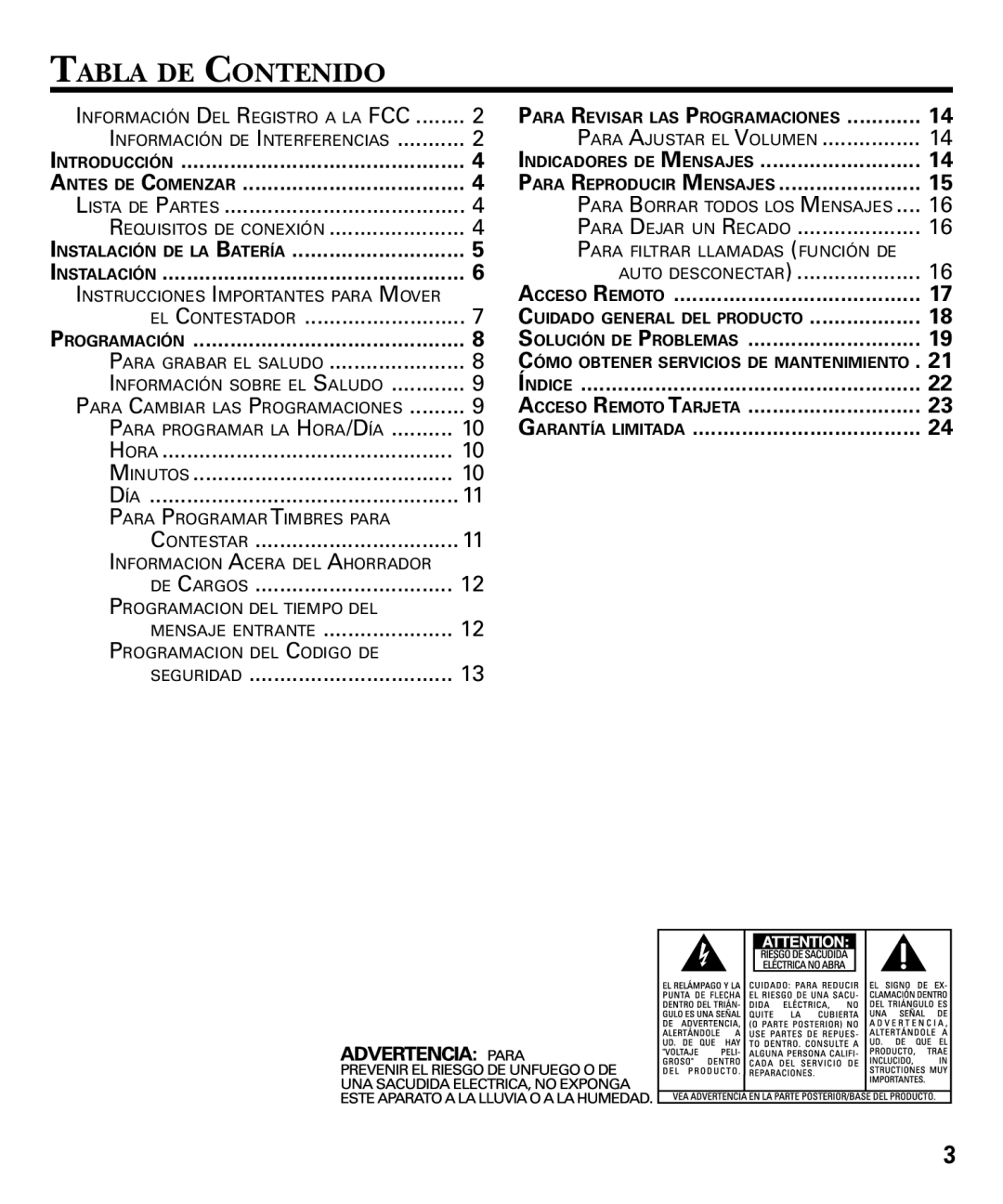 GE 29878 manual Tabla DE Contenido, Garantía Limitada 