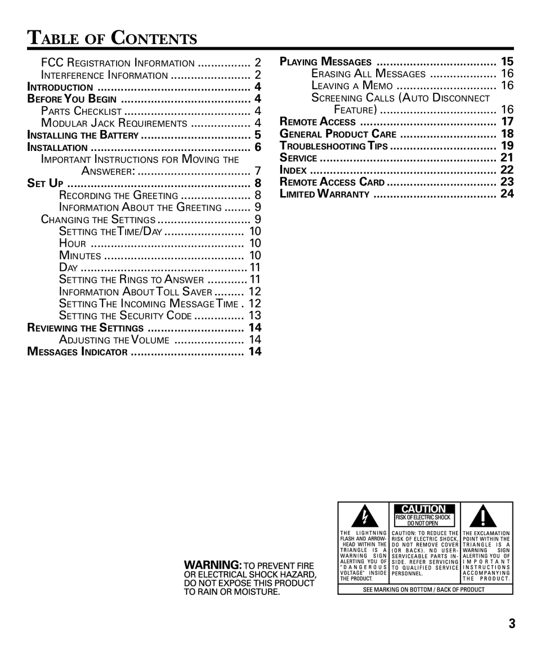 GE 29878 manual Table of Contents 