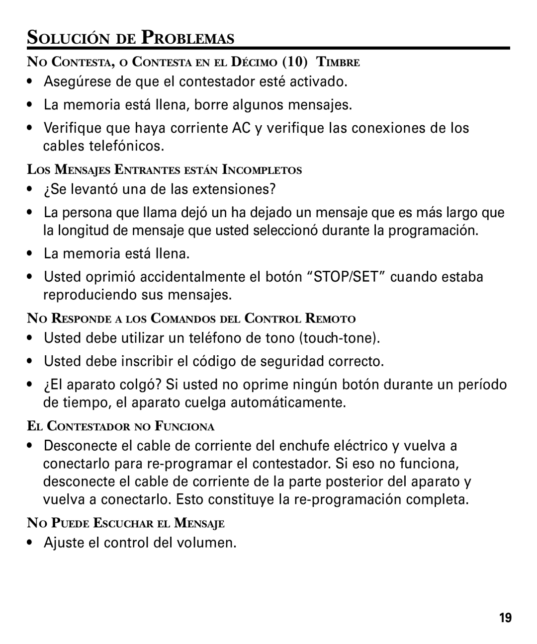 GE 29878 manual Solución DE Problemas, ¿Se levantó una de las extensiones? 