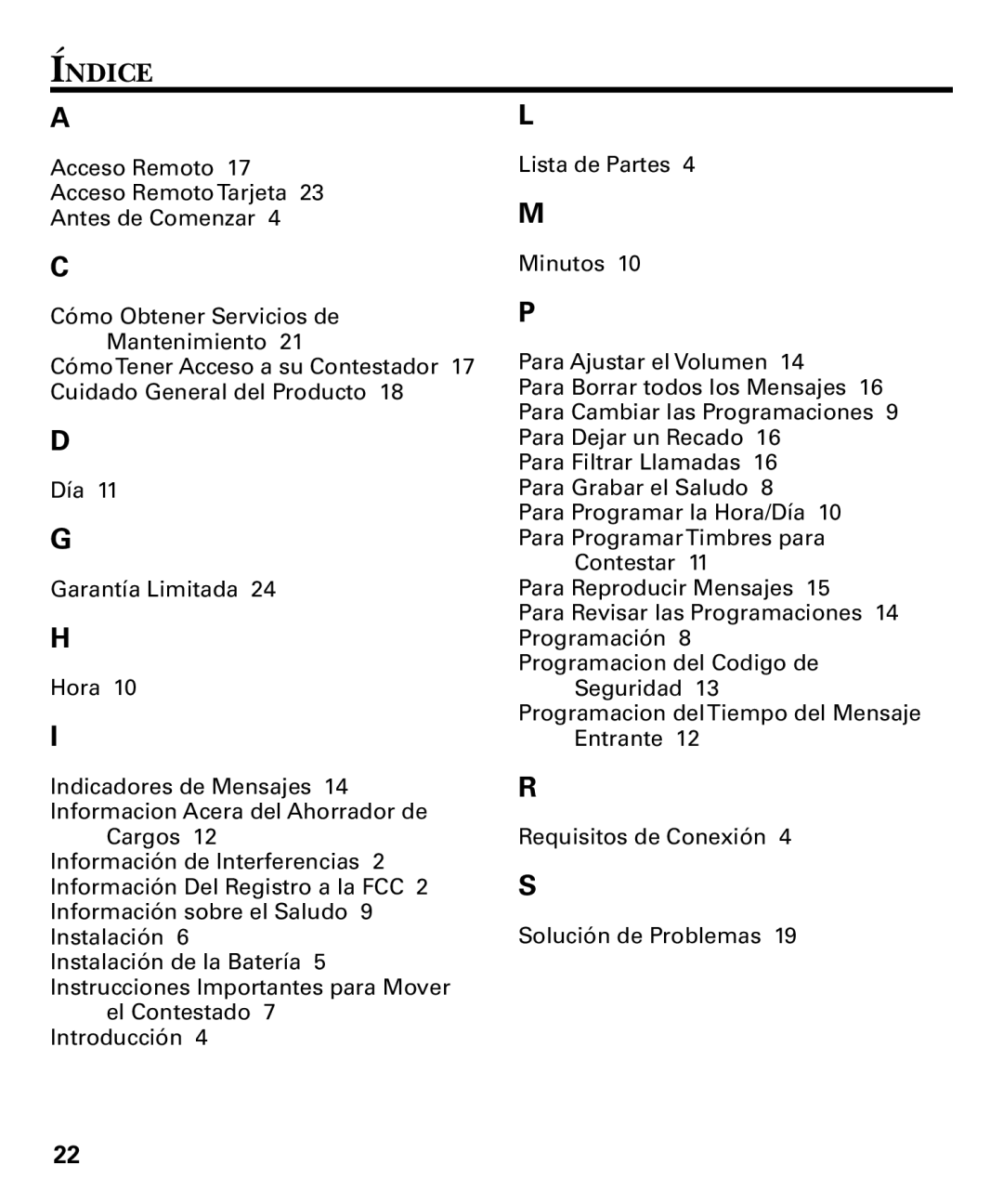 GE 29878 manual Índice 