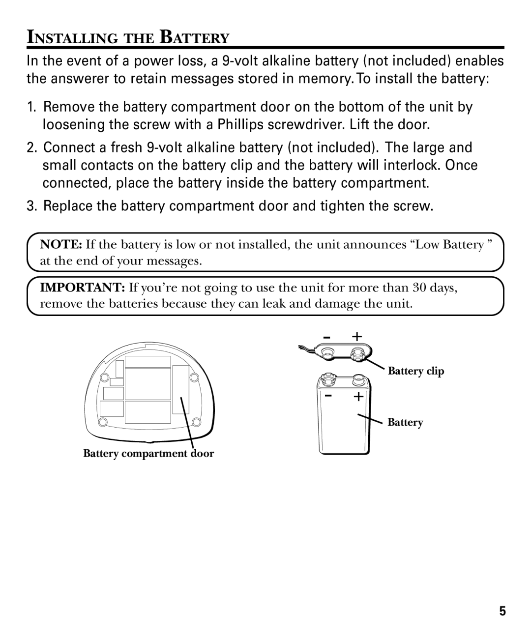 GE 29878 manual Installing the Battery 