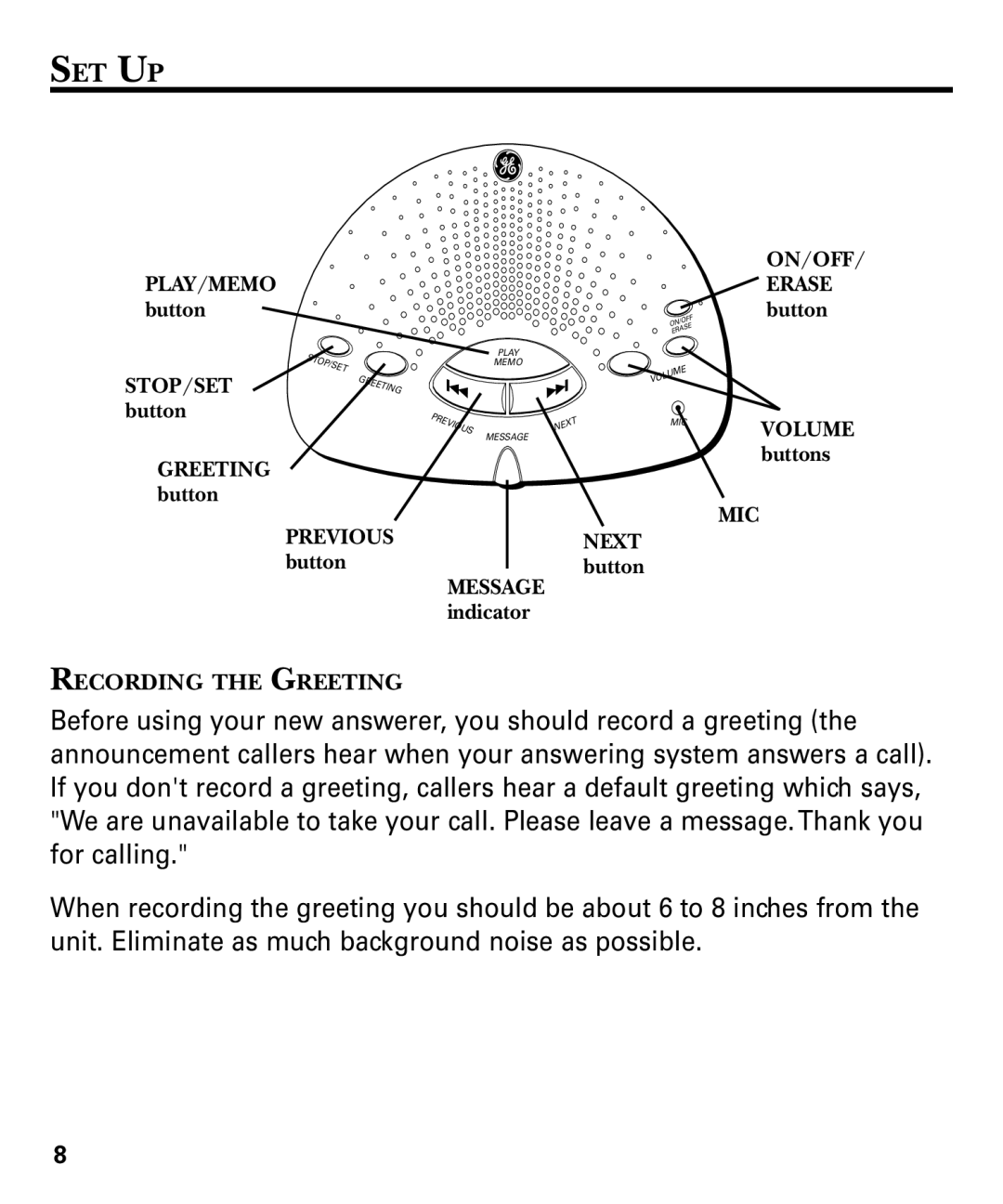 GE 29878 manual Set Up 